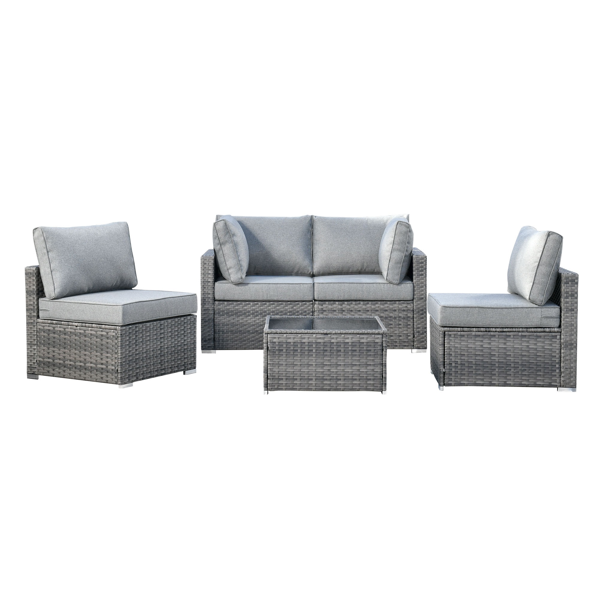 weaxty Kuuga Wicker Outdoor Sectional with Gray Cushions and Steel ...