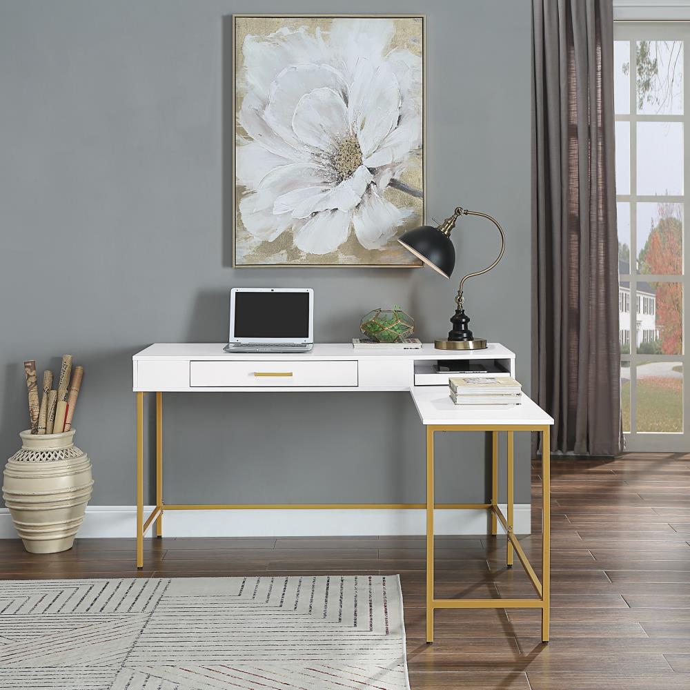 Ludvig Office Desk Computer Table in Classic White and Natural Pine