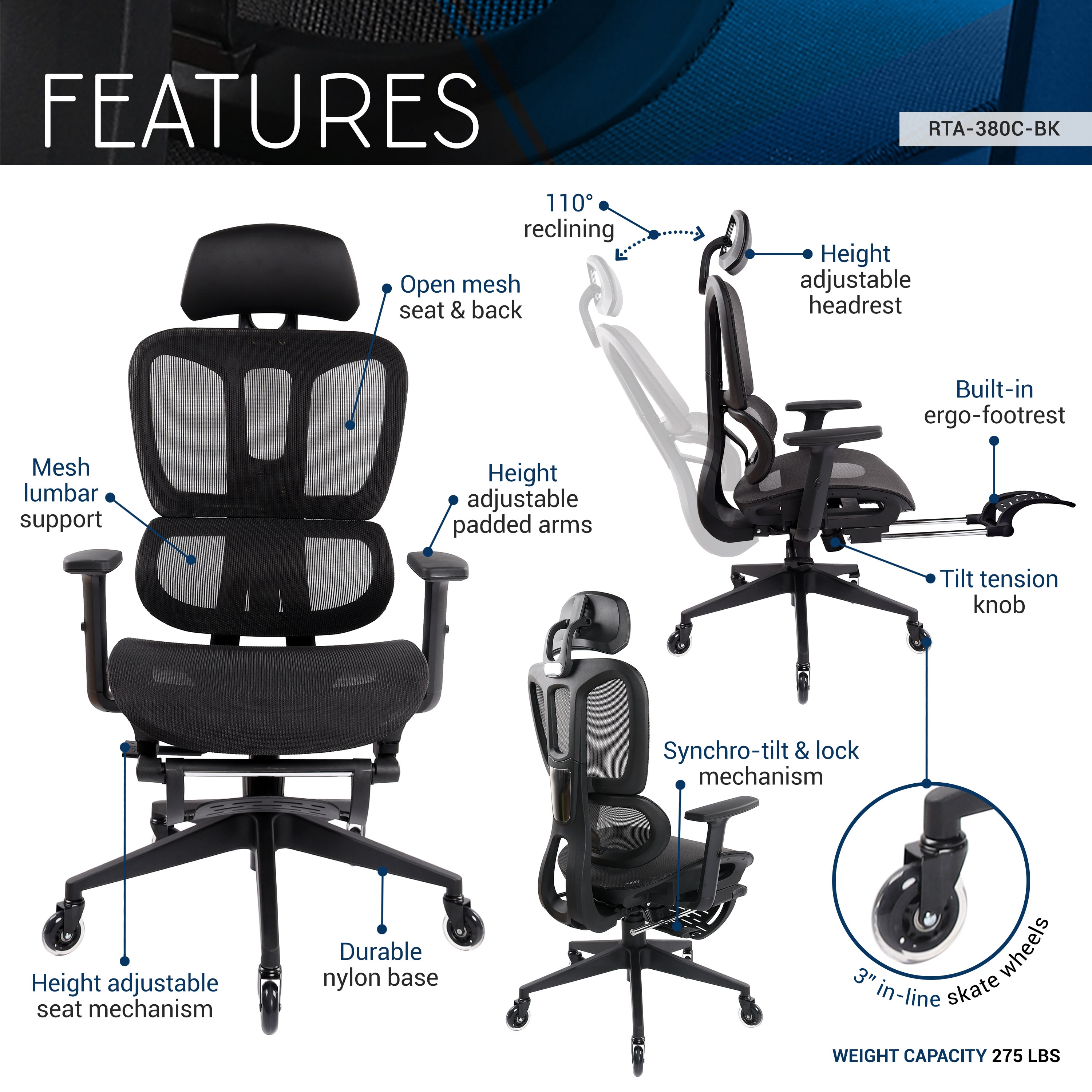 Techni Mobili RTA-380C-BK Office-Chairs - View #4