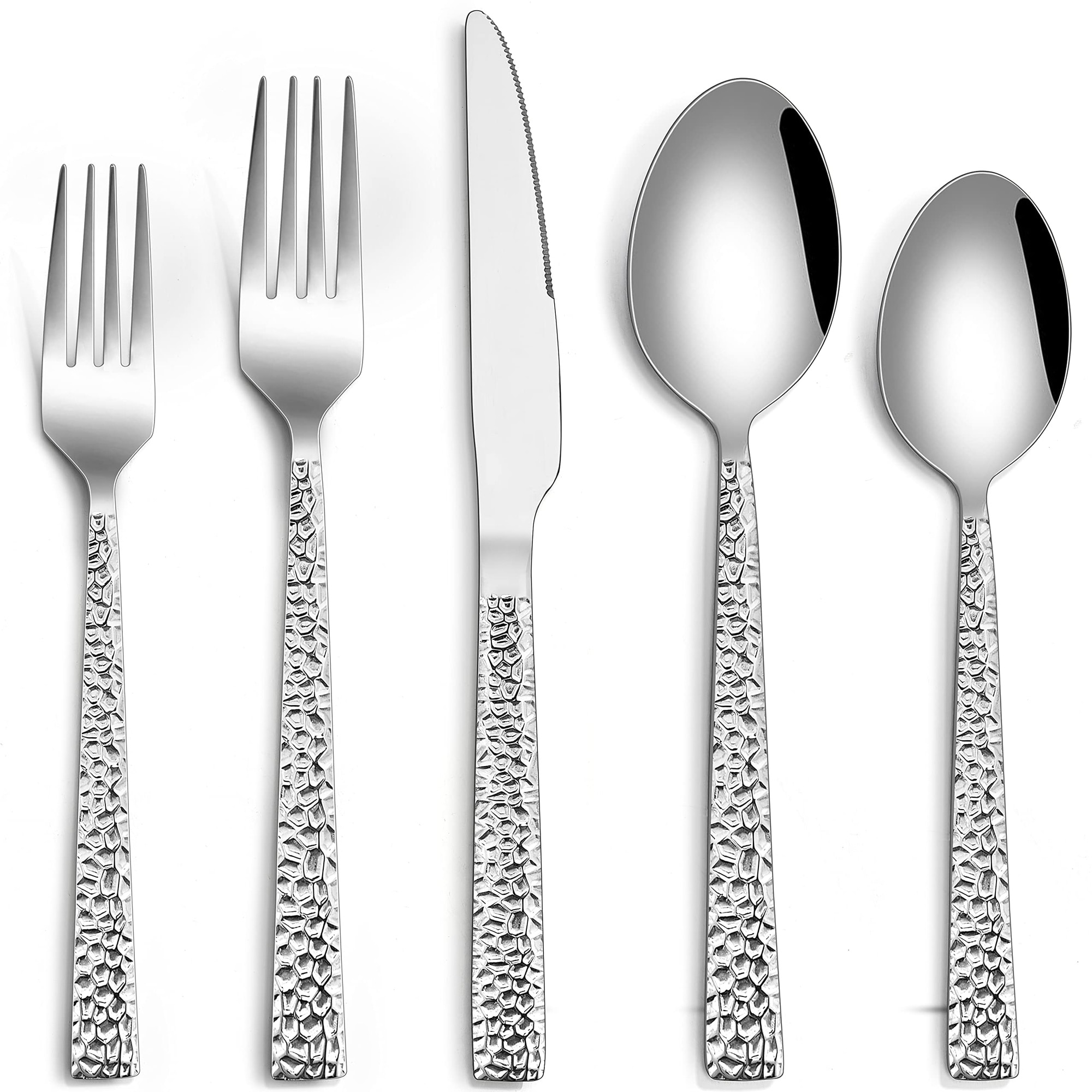 Aoibox  Hammered Stainless Steel 20 Piece Flatware Set for 4 Special Events Tableware Mirror Polished Finish