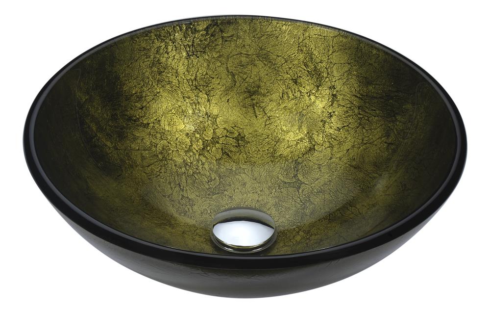 Anzzi Posh Verdure Gold Glass Vessel Round Bathroom Sink Drain Included 16 5 In X 16 5 In In The Bathroom Sinks Department At Lowes Com