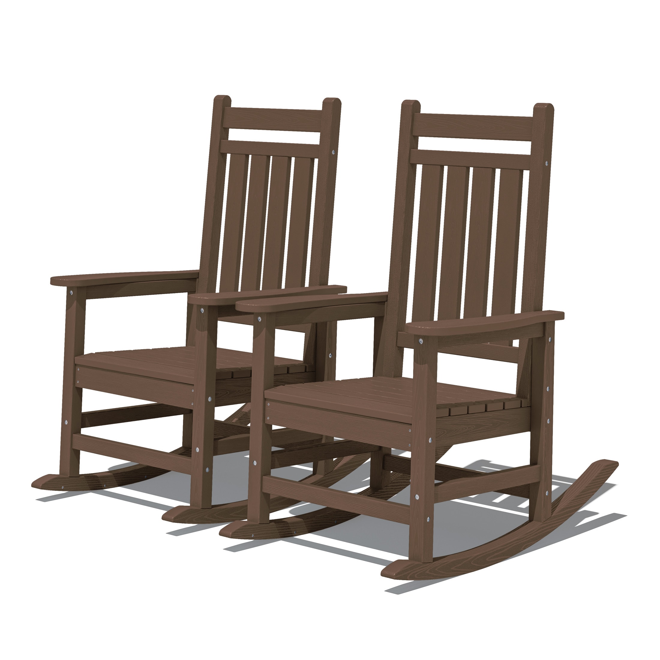 JEAREY TRGY02-BN HDPE High-back Patio Rocking Chair Set of 2 Set of 2 Brown HDPE Frame Rocking Chair with Slat Seat