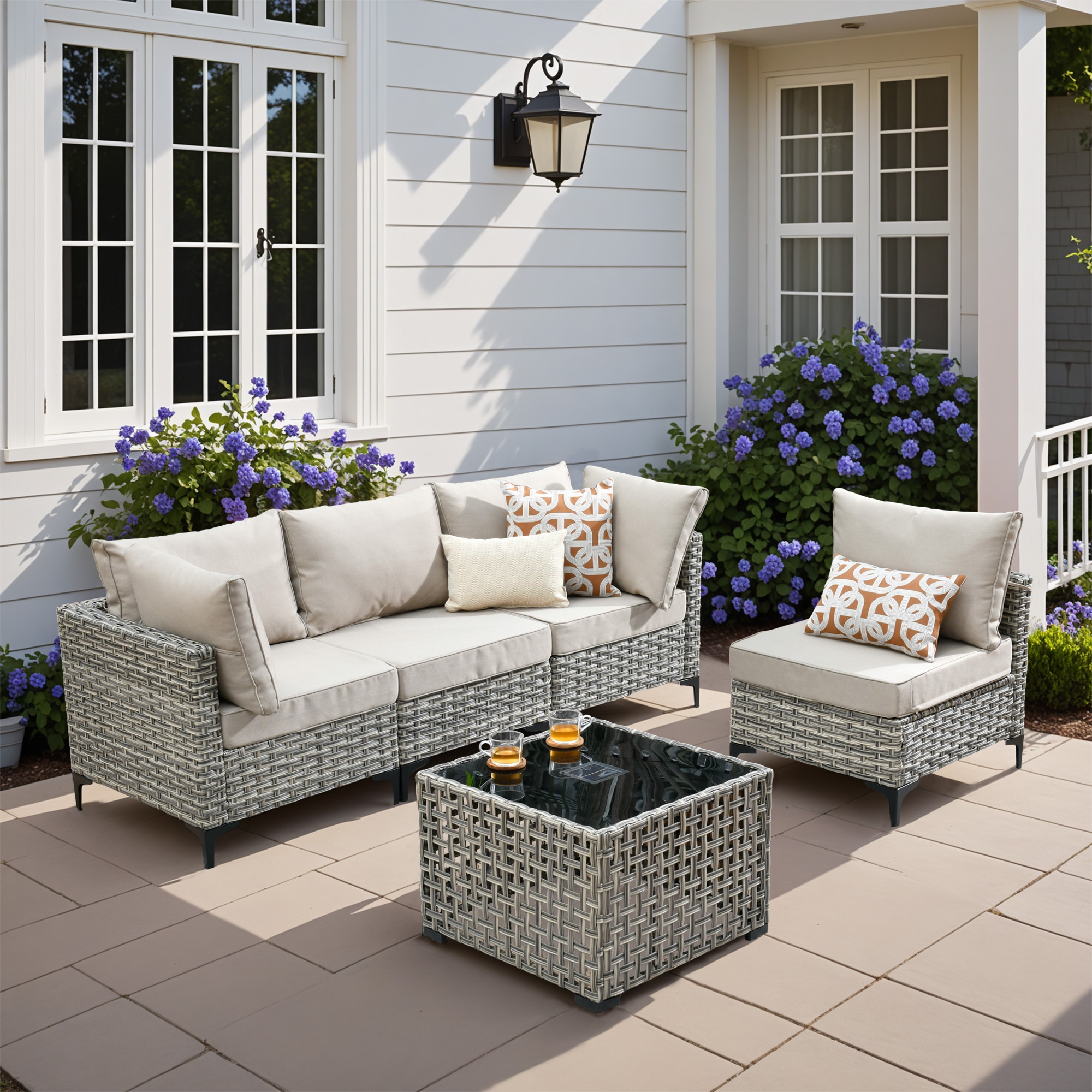 ALTRIGUS 6L-SKT605-AL 5 -Piece Wicker Patio Sofa Conversation Set with Beige Cushions