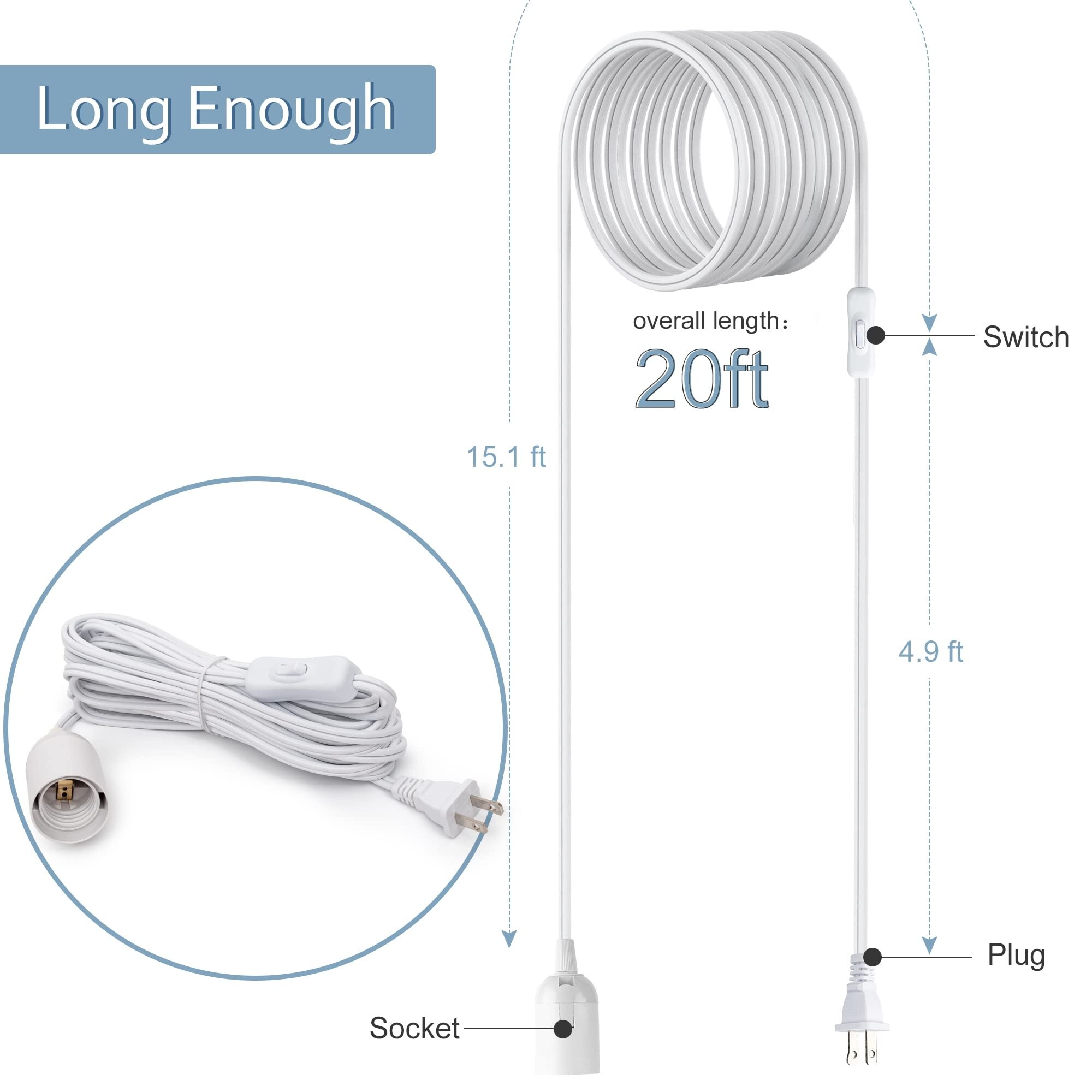 Misopily 20ft Extension Hanging Lantern Pendant Light Cord with On Off — free download