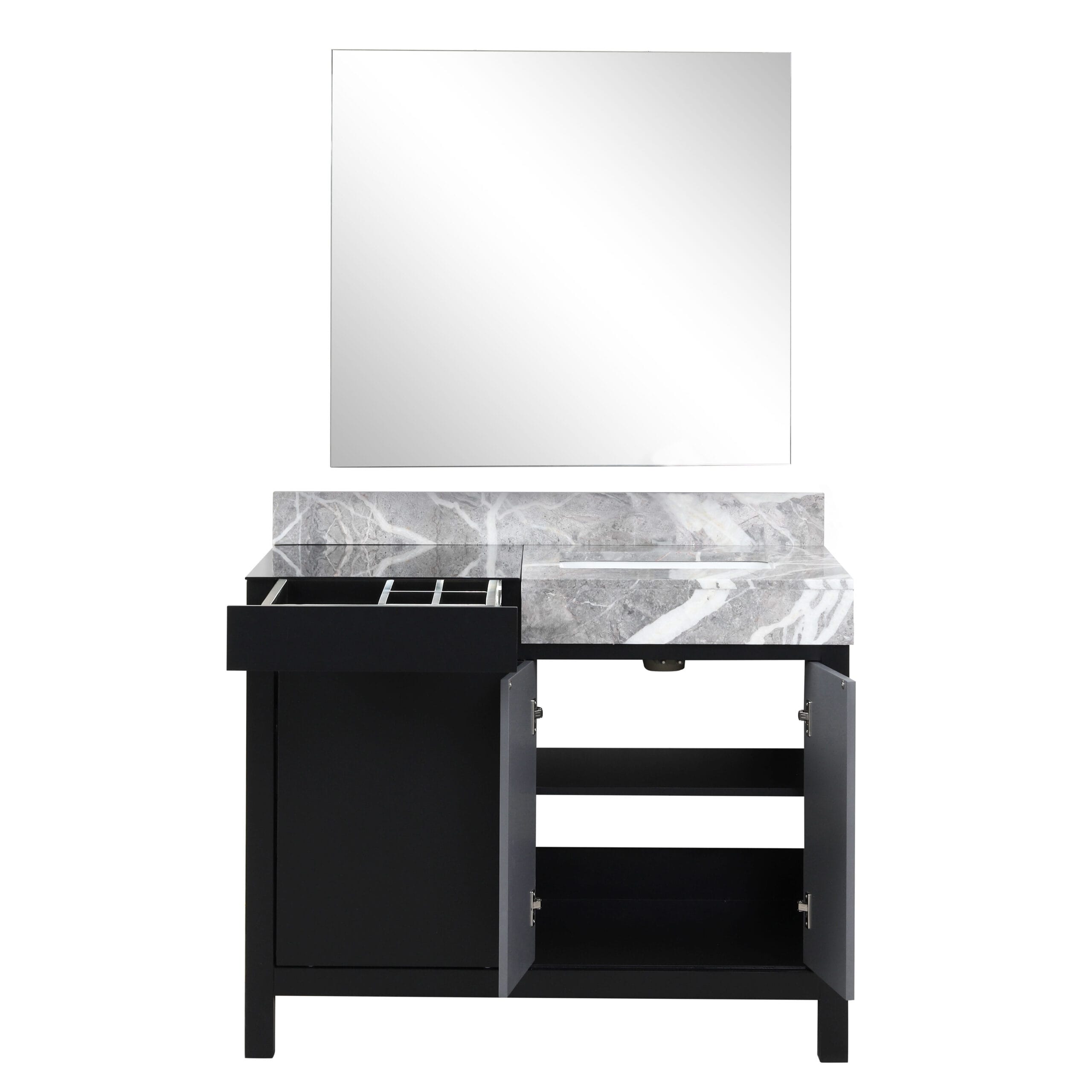 Zilara 42" Black and Gray Marble Top Bathroom Vanity with Mirror