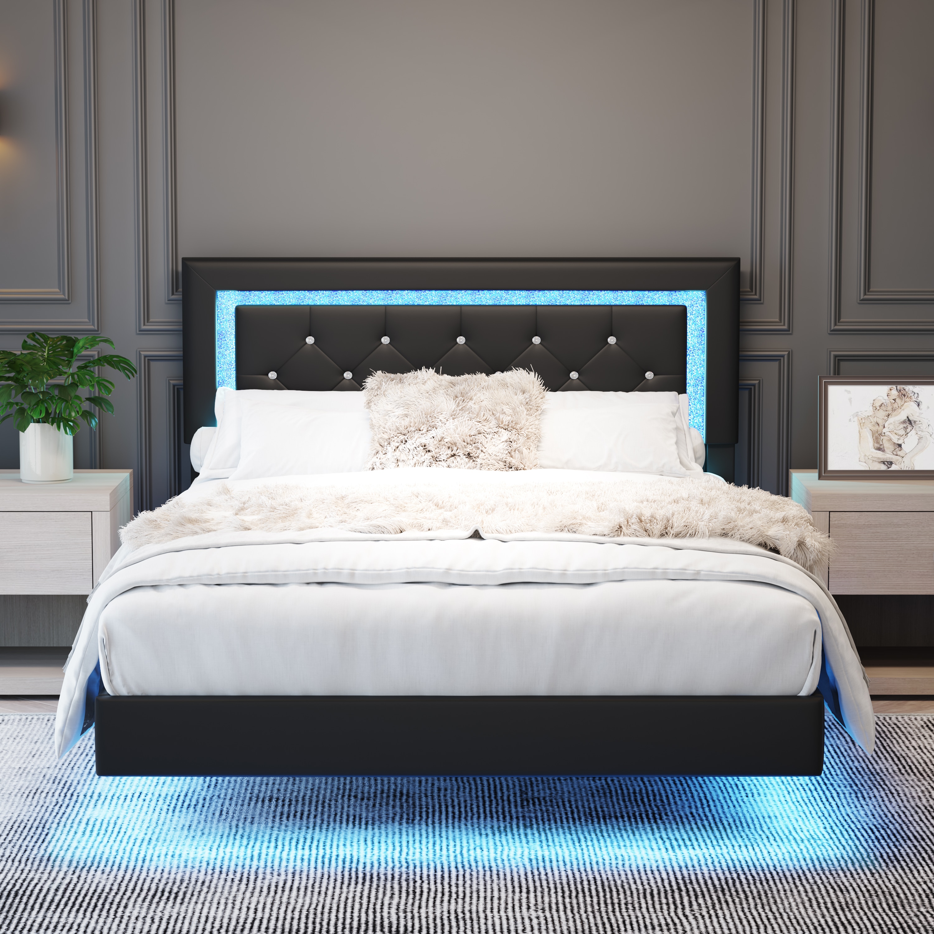 Tinyhomie Full Size Bed Frame with Headboard Floating Bed Frame with ...
