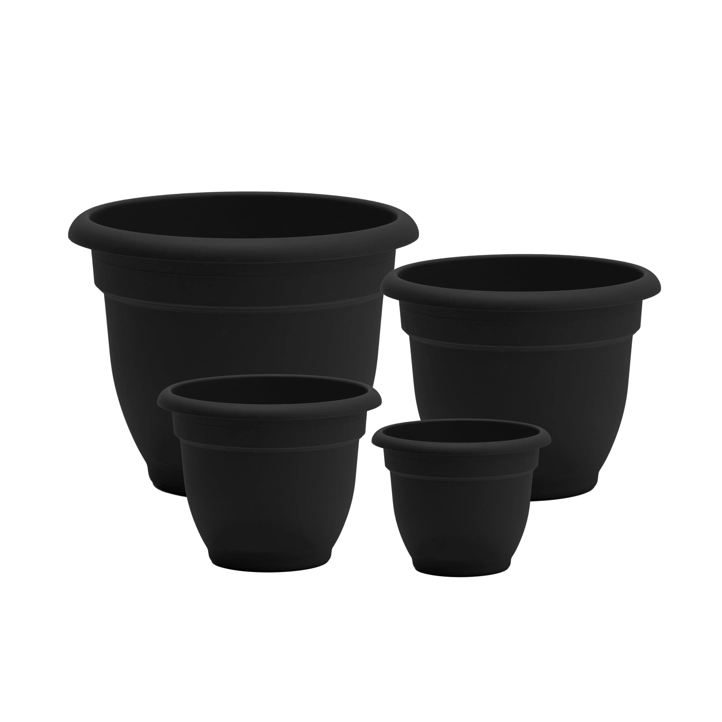 Bloem DCB-APMIX39 4 -Pack Round 6.5-in W Small Black Plastic Indoor/Outdoor Planter with Drainage Holes with Self Watering