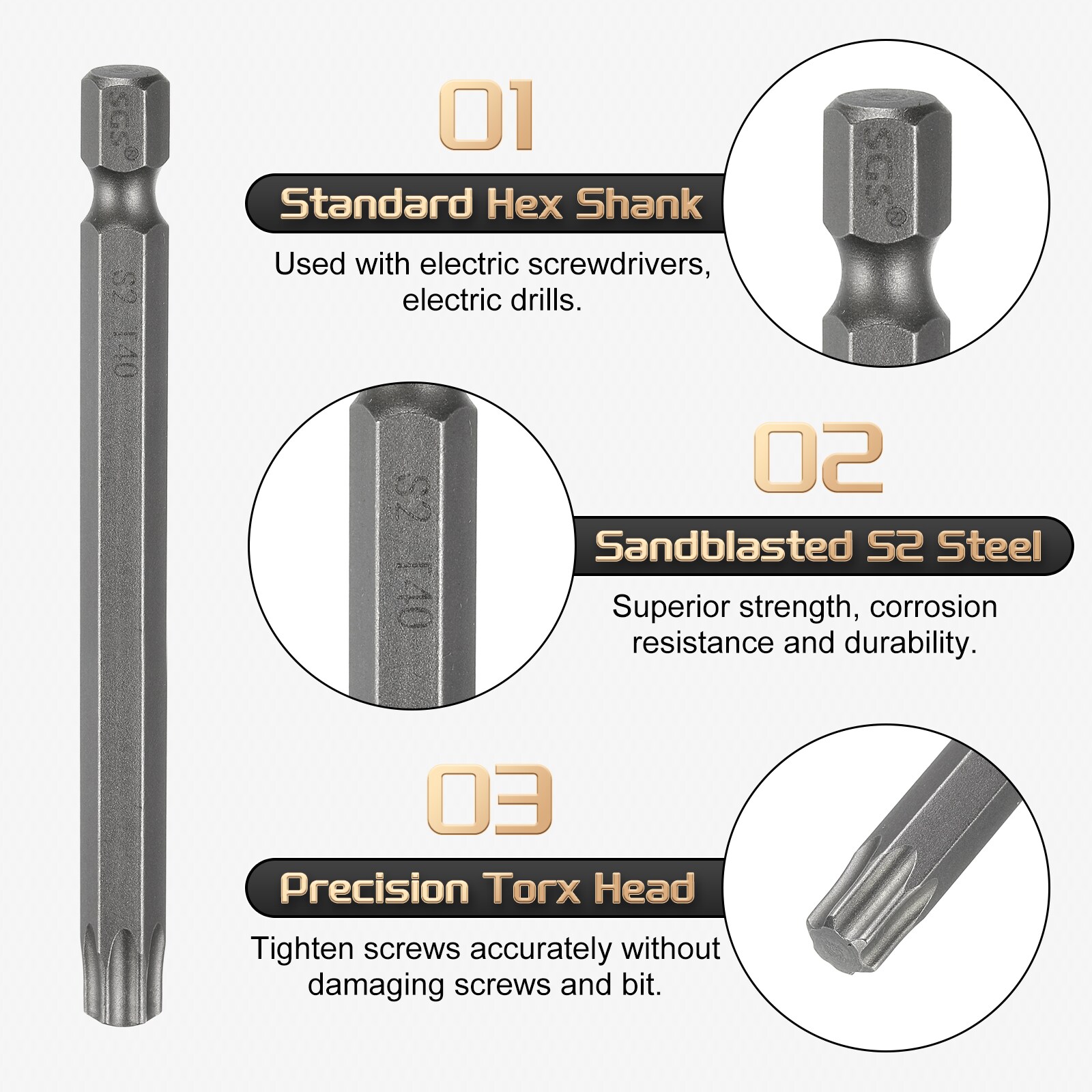 Harfington T40 Torx Head Screwdriver Bit 1/4inch Hex Shank 3.2inch