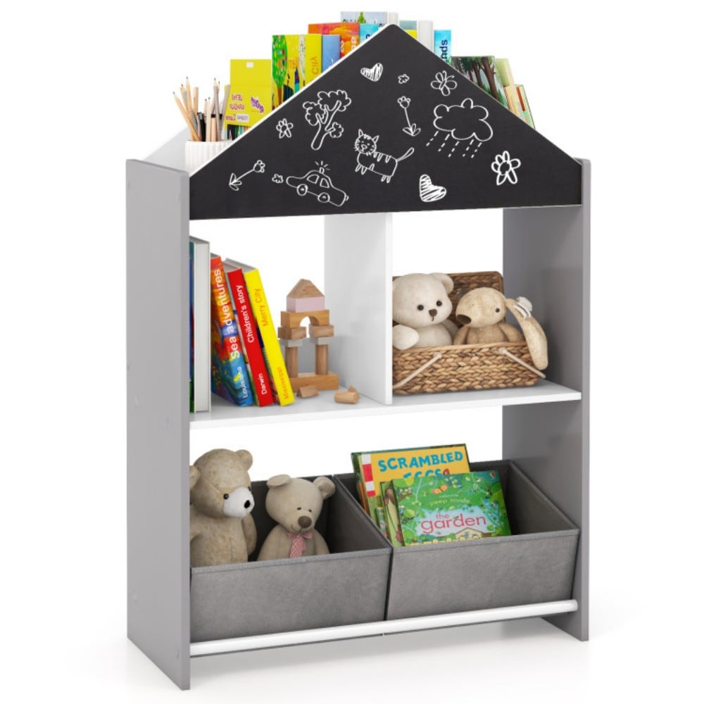 Fenbeli Playhouse Kids Bookshelf with Chalkboard and Whiteboard for Ages 3 to 6