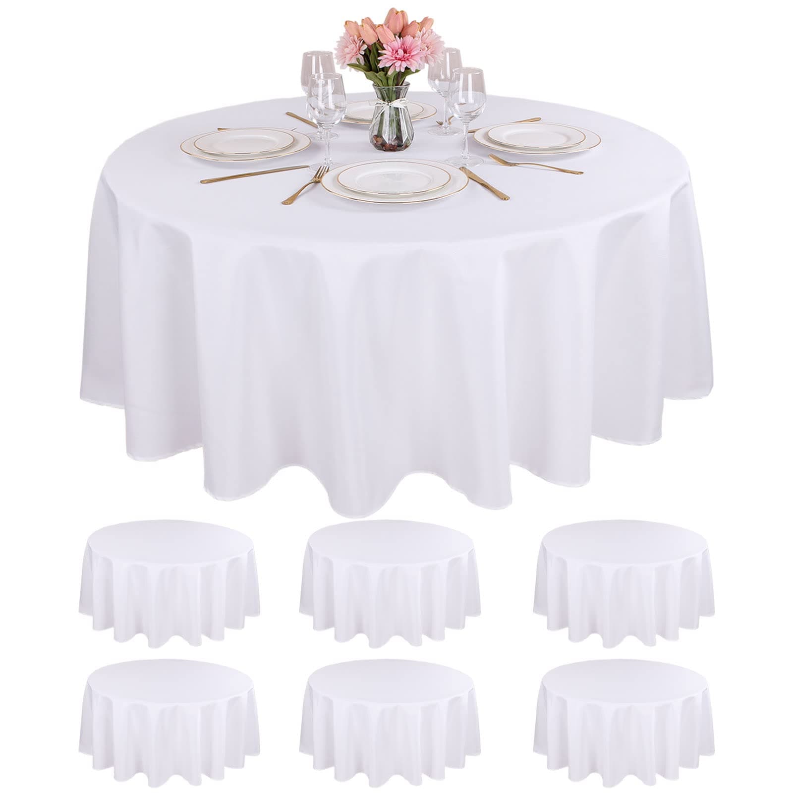 ITOPFOX White Round Tablecloths 6 Pack 90 in Polyester Wrinkle Resistant Washable Table Covers for Weddings Parties and Outdoor Events #LIT0803I273
