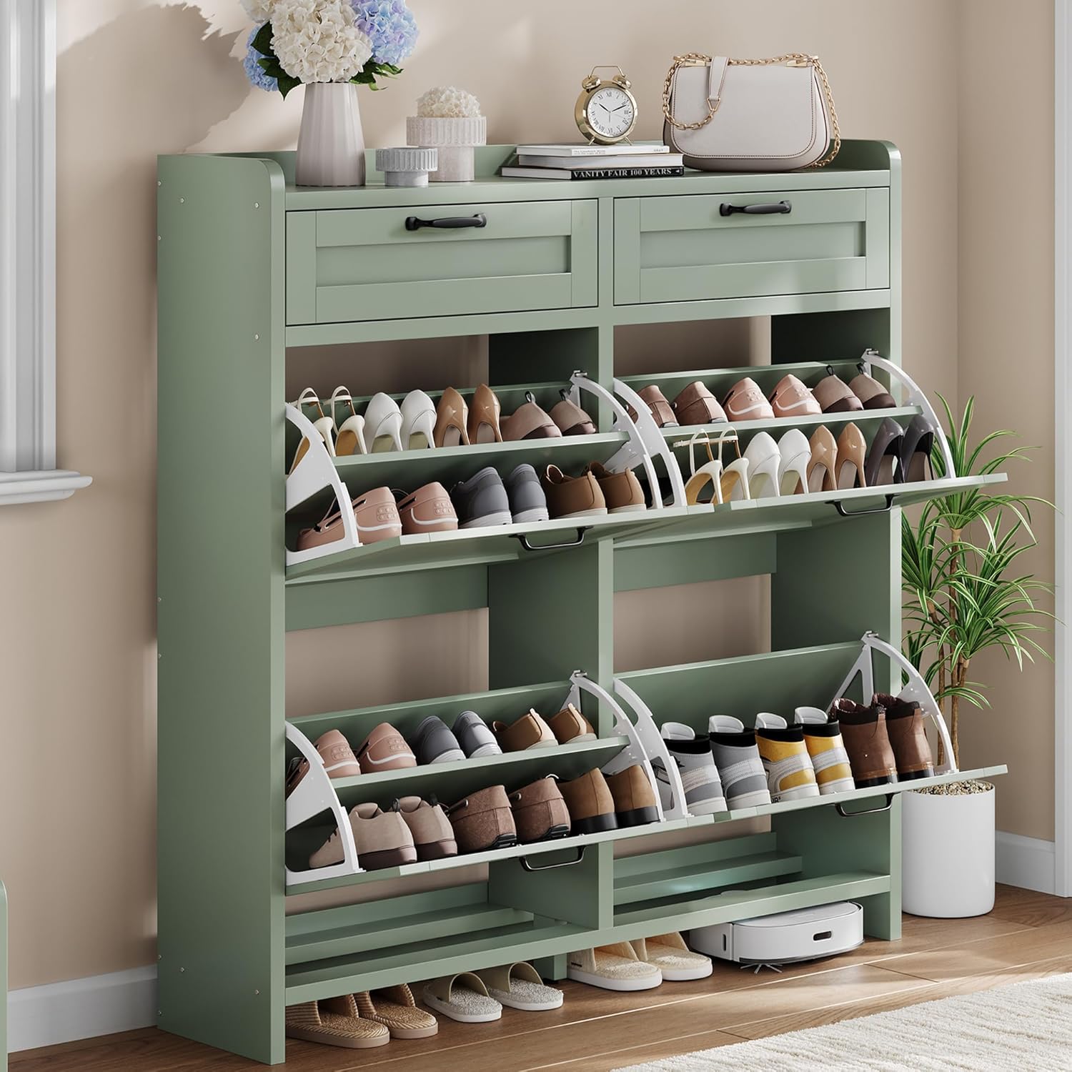 GAOMON Shoe cabinet with 4 flip drawers and 2 top drawers adjustable shelf freestanding hidden entryway shoe storage organizer