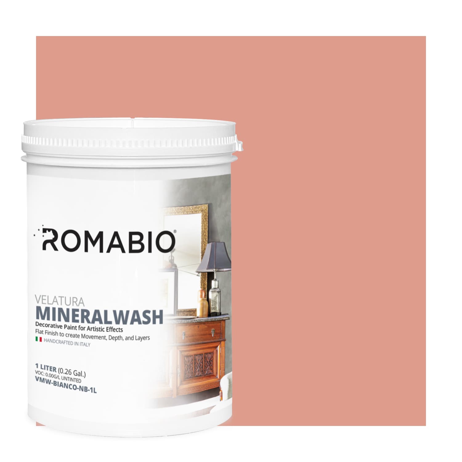 ROMABIO VMW-VENBLS-NB-1L Flat Velatura Mineralwash Venice Blush Lime Interior Paint Paint + Primer ( 1-quart )