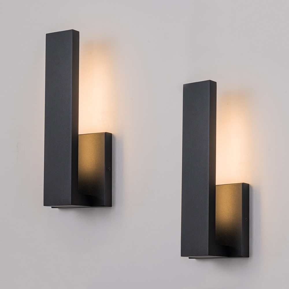 C Cattleya LCA2483-2W 2 -Pack 12-in H Matte Black Hardwired Integrated LED Outdoor Wall Light