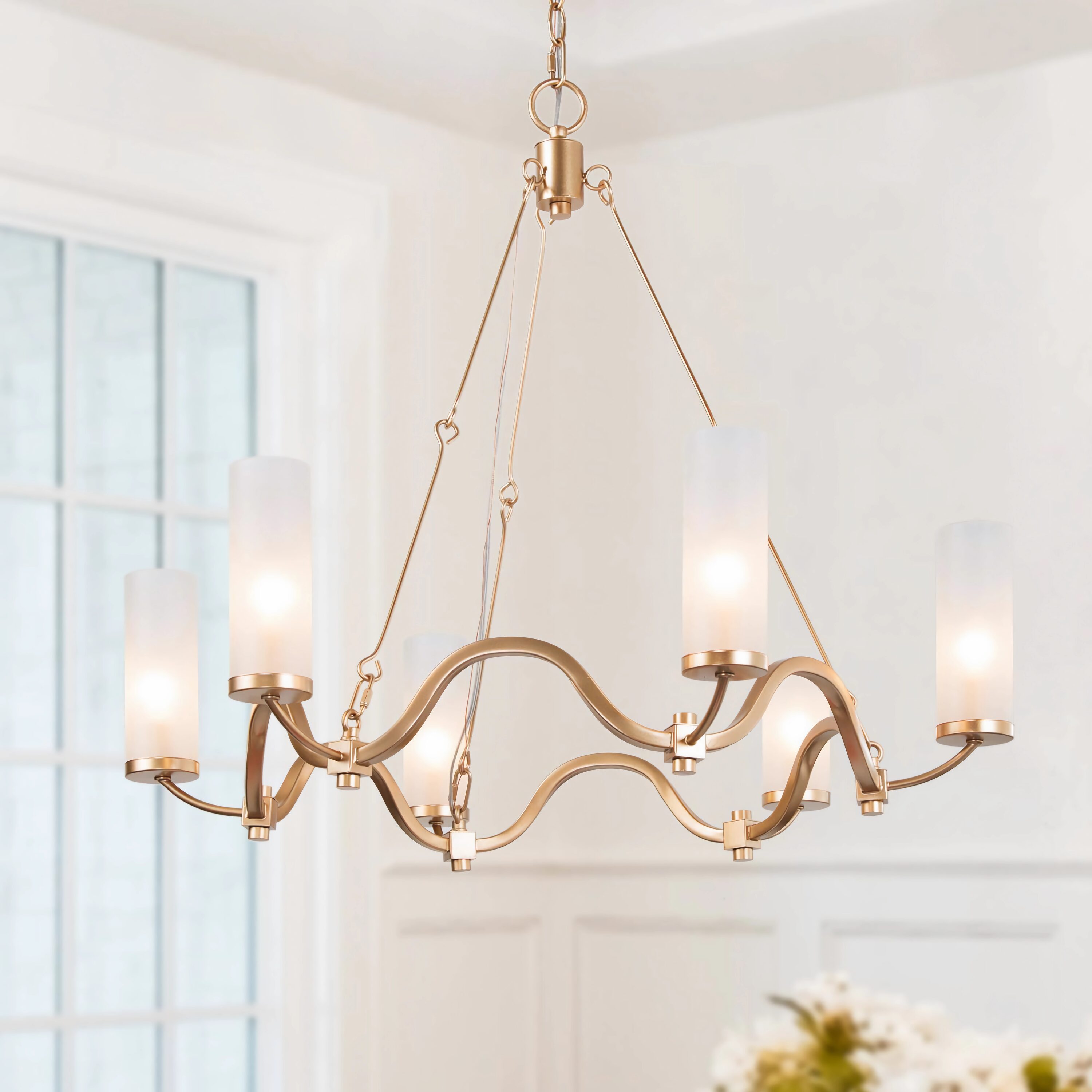 LNC AVNFRELWS4069F7 Ellan 6 -Light Matte Gold Modern/contemporary For Use in Bedrooms, Dining Rooms, Foyers, Kitchens, Living Rooms Chandelier