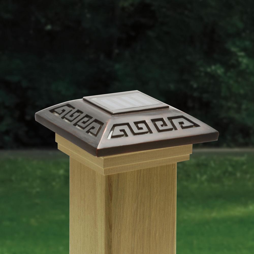 Deckorators 4-in x 4-in Bronze Solar LED Plastic Pine Deck Post Cap in ...