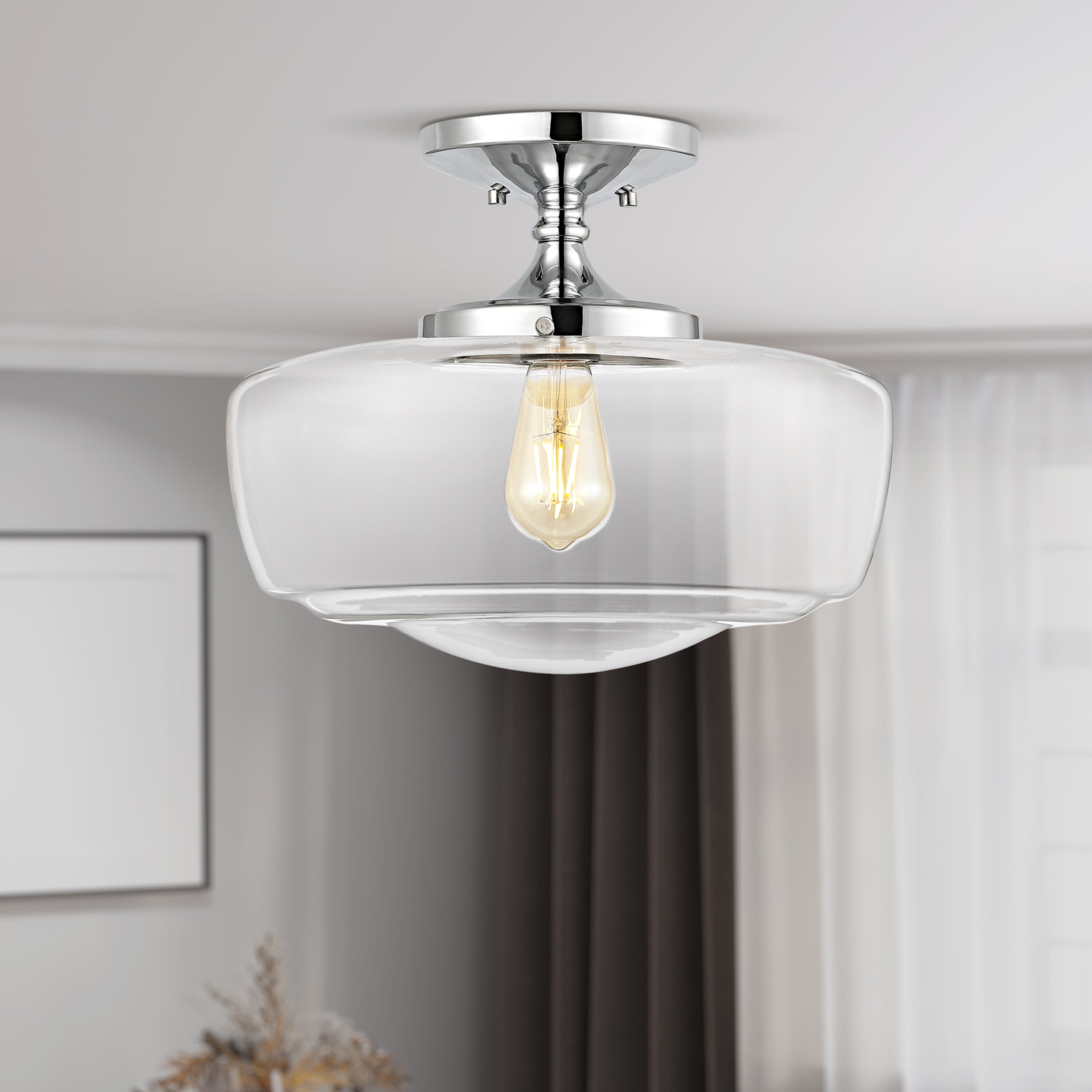 JONATHAN  Y JYL7517C Marfa 14" Glass/Iron Bohemian Cottage 1 -Light 14-in Polished Chrome Flush Mount Light