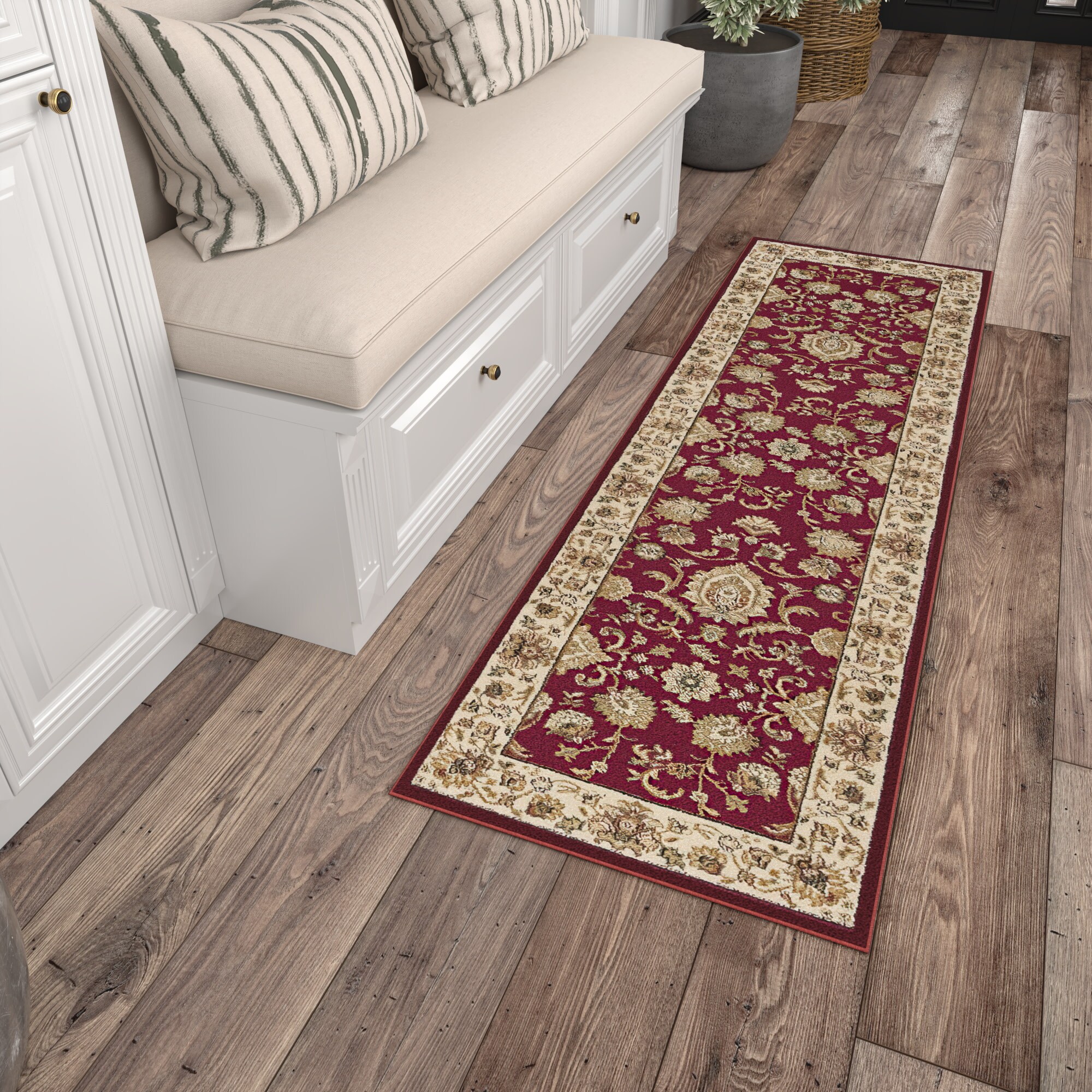 Tayse SNS4720 2X10 Sensation 2 x 10 (ft) Loomed Polypropylene Red Rectangular Indoor Border Oriental Runner rug