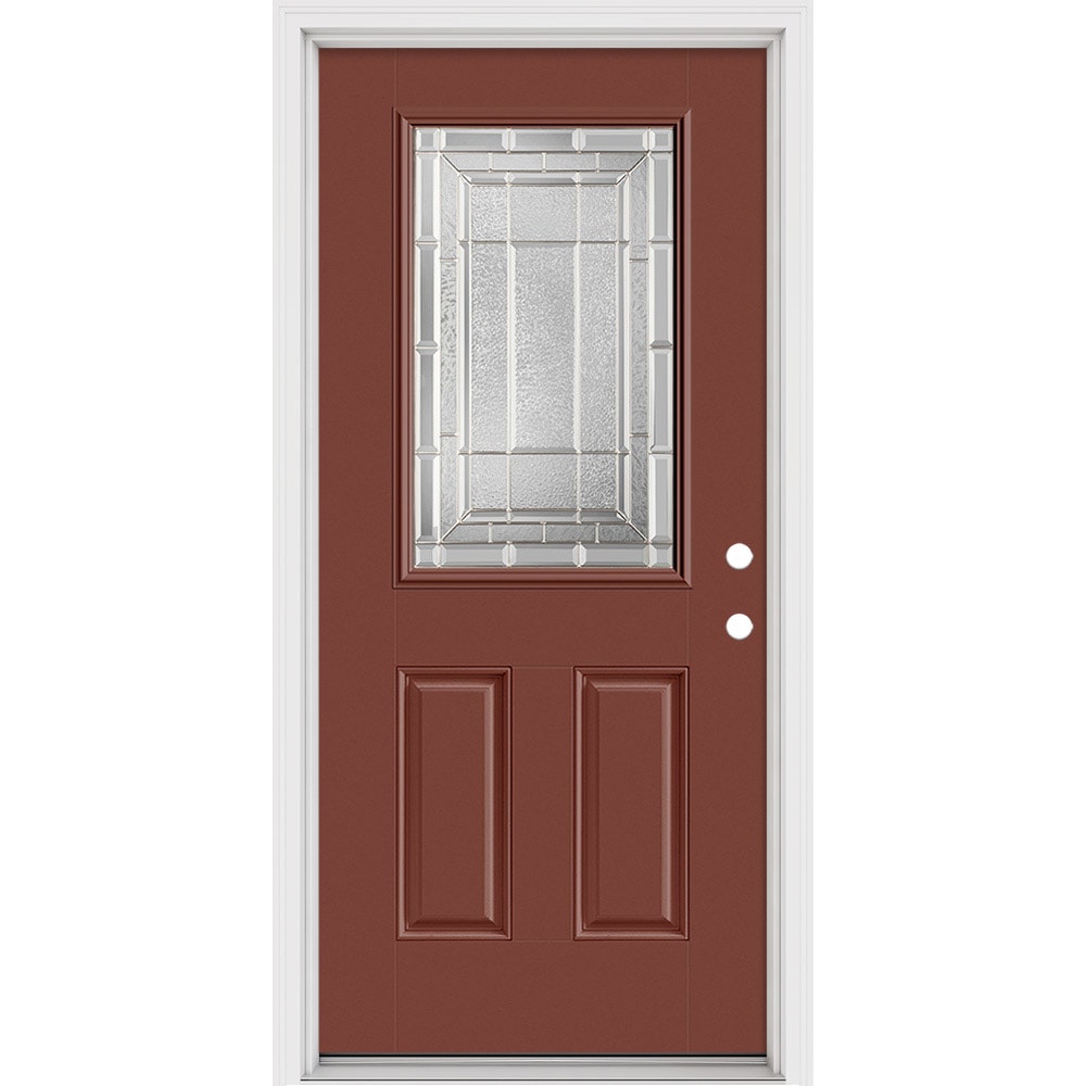 Masonite 631596 Sequence 36-in x 80-in x 4-9/16-in Fiberglass Half lite Left-hand inswing Foxtail Painted Prehung Front Door with Brickmould Insulating core