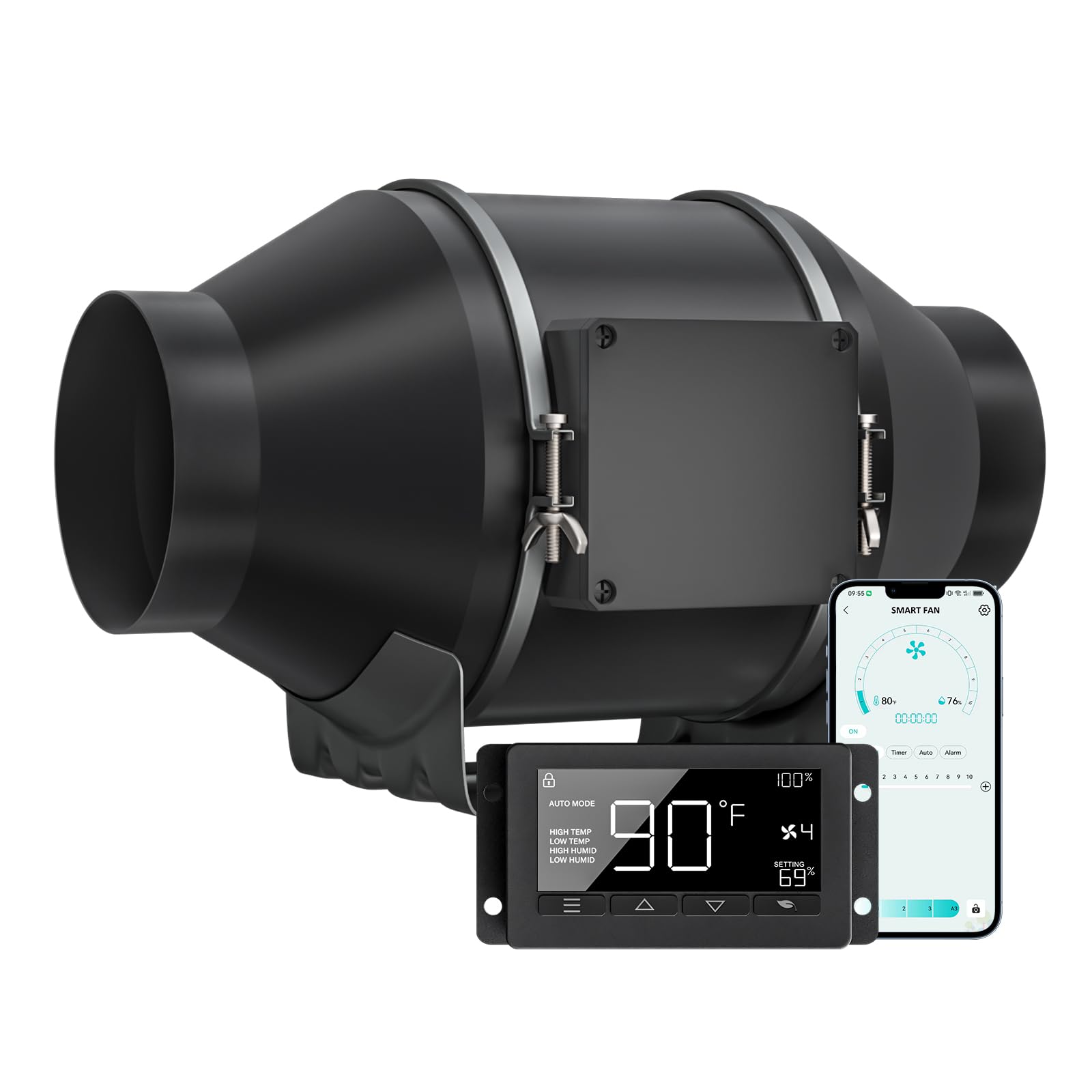 ITOPFOX  4 in Inline Duct Fan with WiFi App Controller Temperature and Humidity Control for Ventilation Exhaust in Grow Tents Hydroponics Heating
