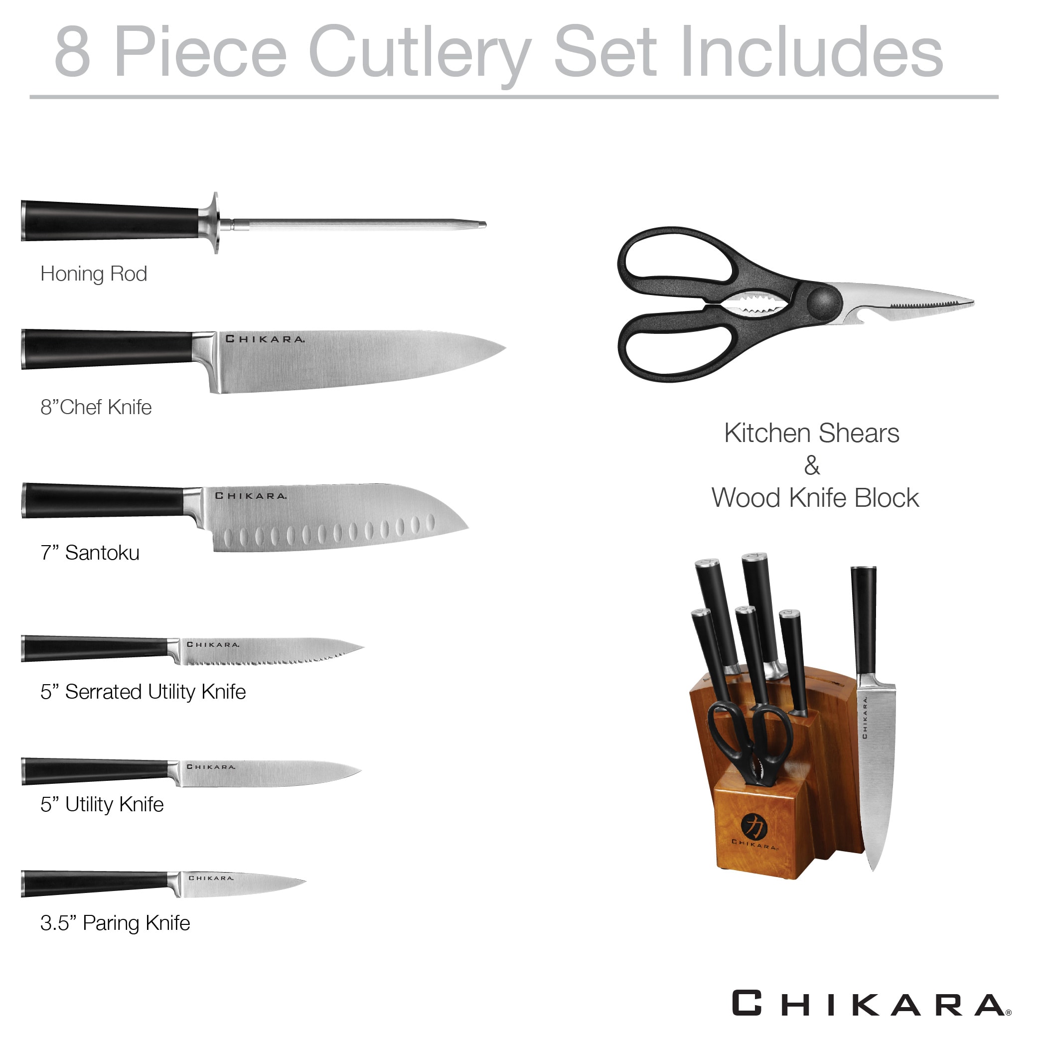 Ginsu Chikara Series 8 Piece Cutlery Set (Toffee Block)