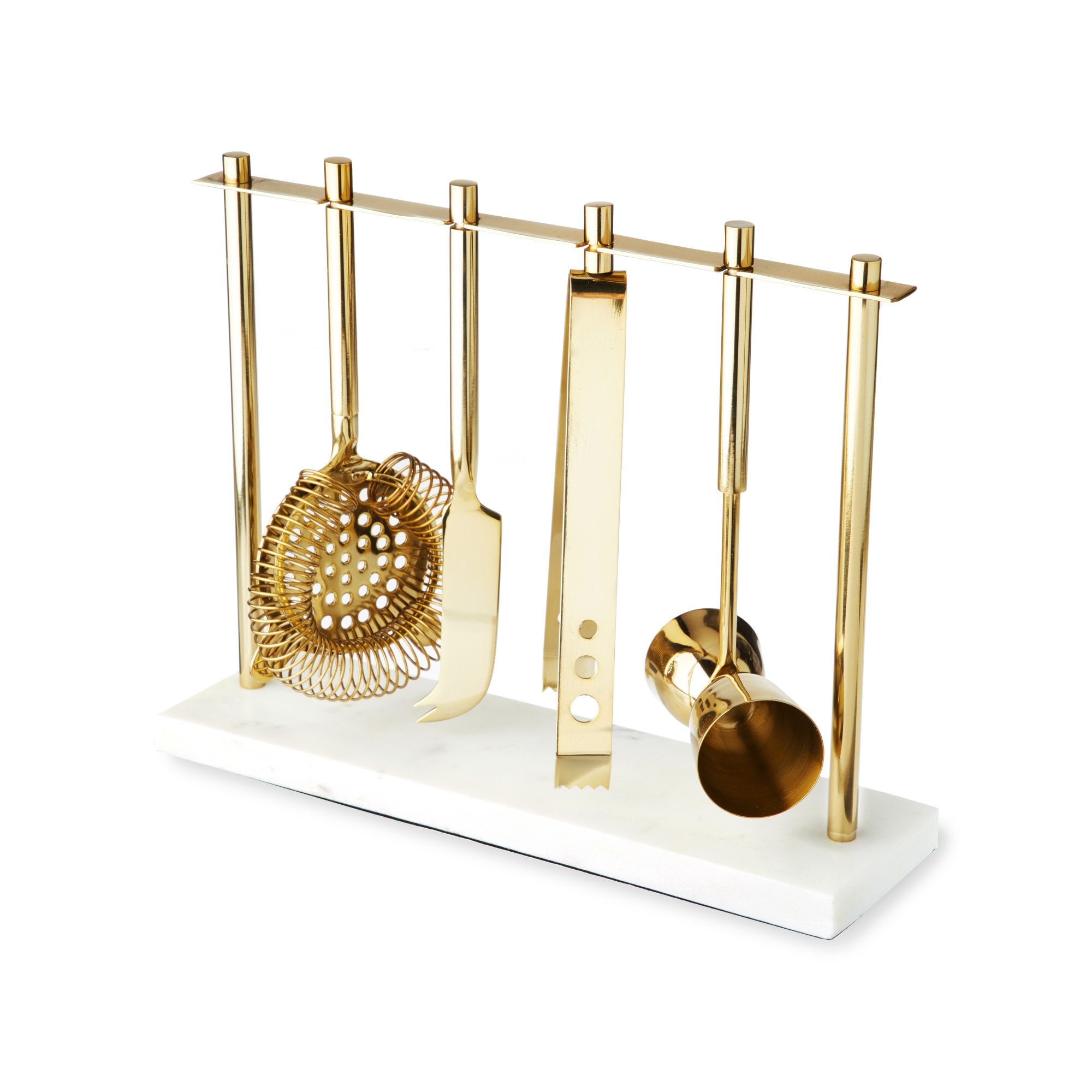 Twine 4-Piece Bar Tool Set in Gold with Marble and Stainless Steel Stand