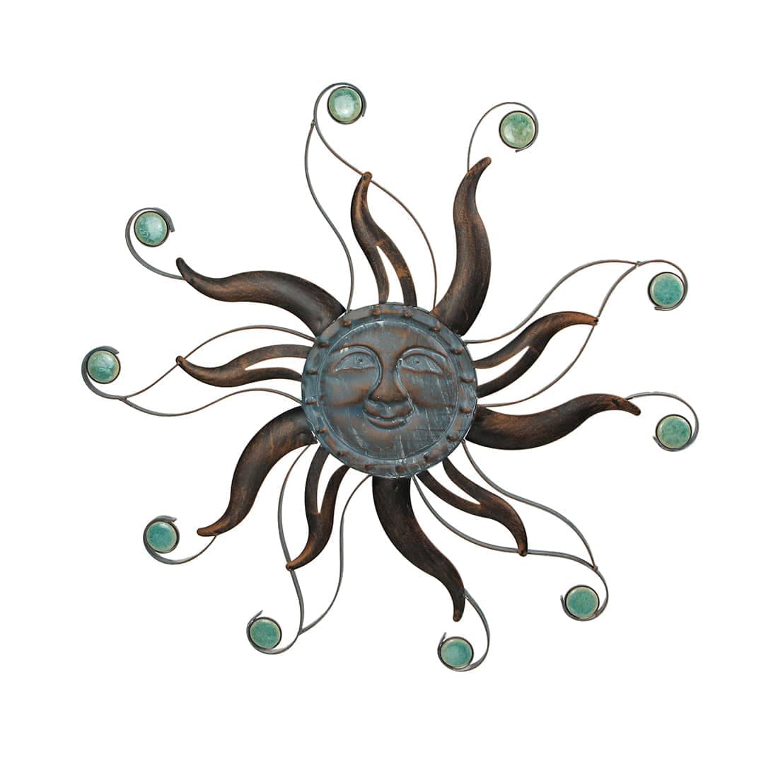 Zeckos ZKO-99057 Antique Copper Finish Metal Sun Face Wall Decor Hanging: A Stunning 22-Inch Diameter Indoor/Outdoor Artwork Adorned with Intricate Ceramic Bead Accents