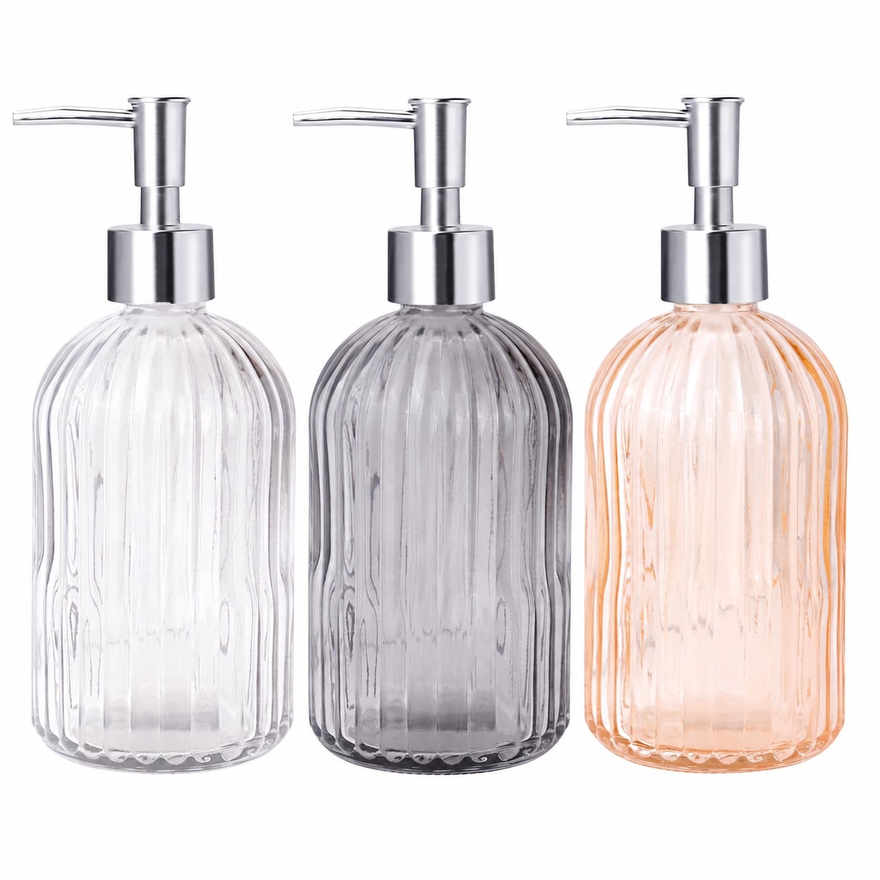Aoibox  3 Pack Multicolor Vertical Stripe Glass Freestanding Soap and Lotion Dispenser with Rustproof Pump 14 oz