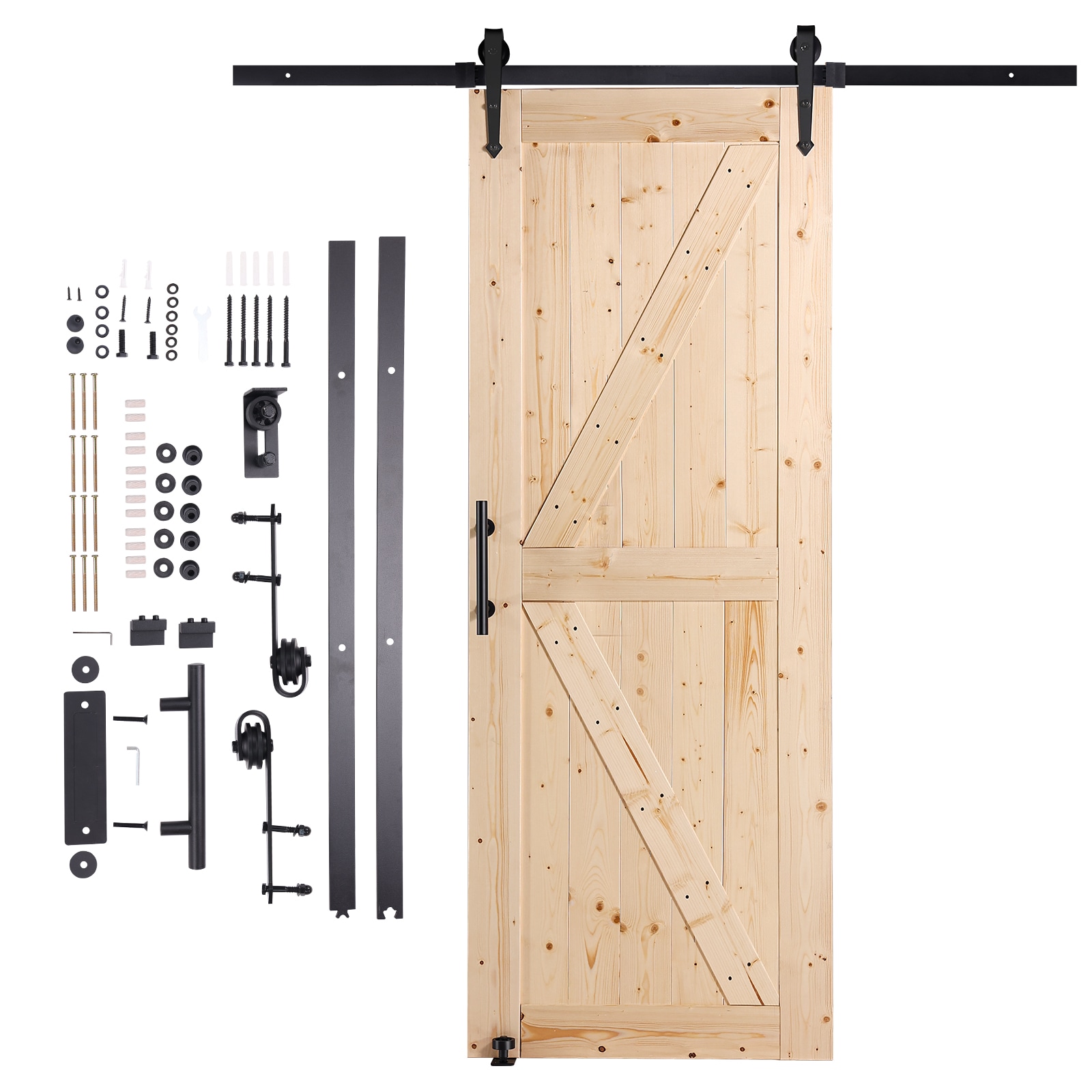 VEVOR SCMZGCMTZYS301492V0 30-in x 84-in Spruce Wood Panelled Slab Primed Wood Solid core Single Barn Door (Hardware Included)