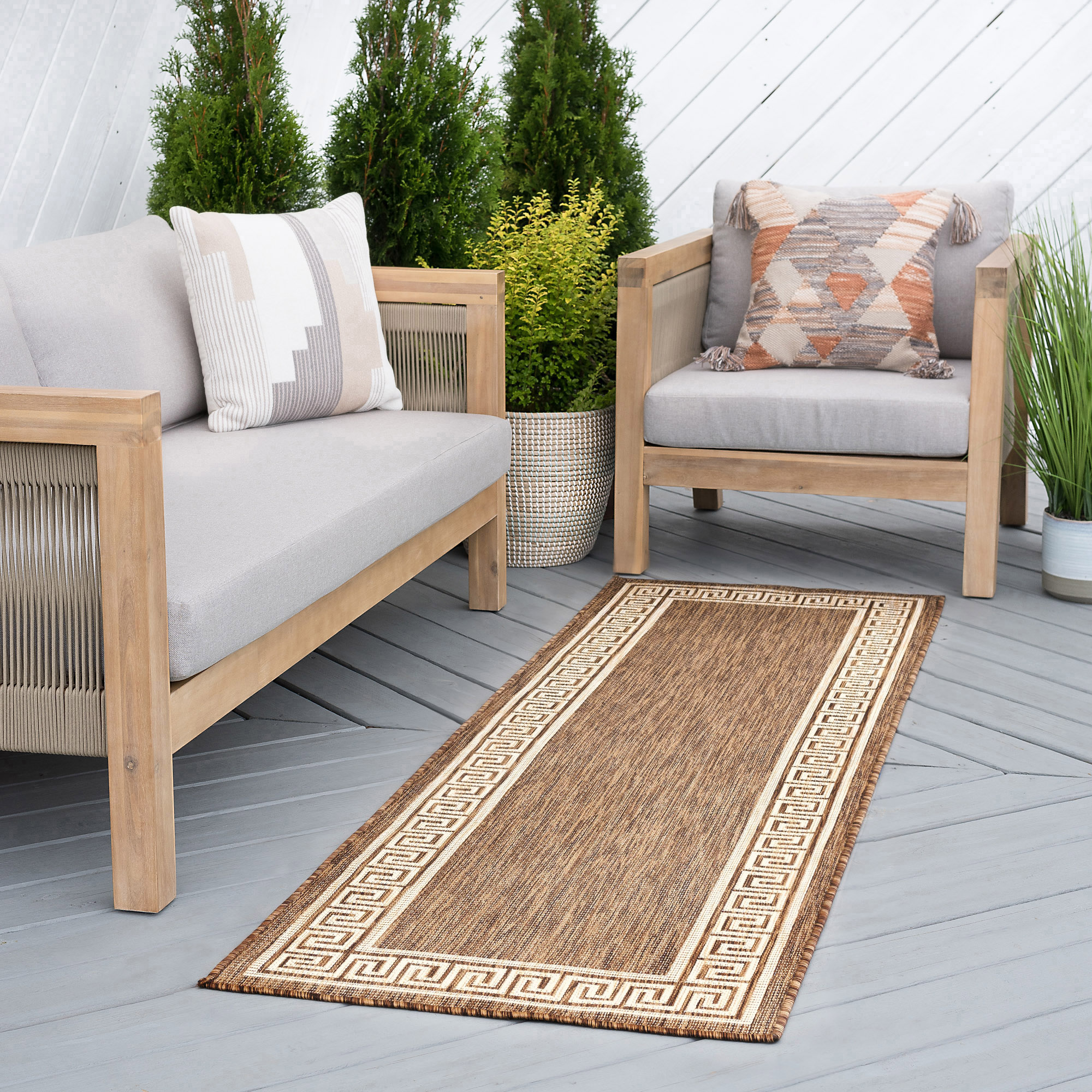 Tayse ECO1003 3X10 Eco 3 x 10 (ft) Flatweave Polypropylene Brown Rectangular Indoor/Outdoor Border Coastal Runner rug