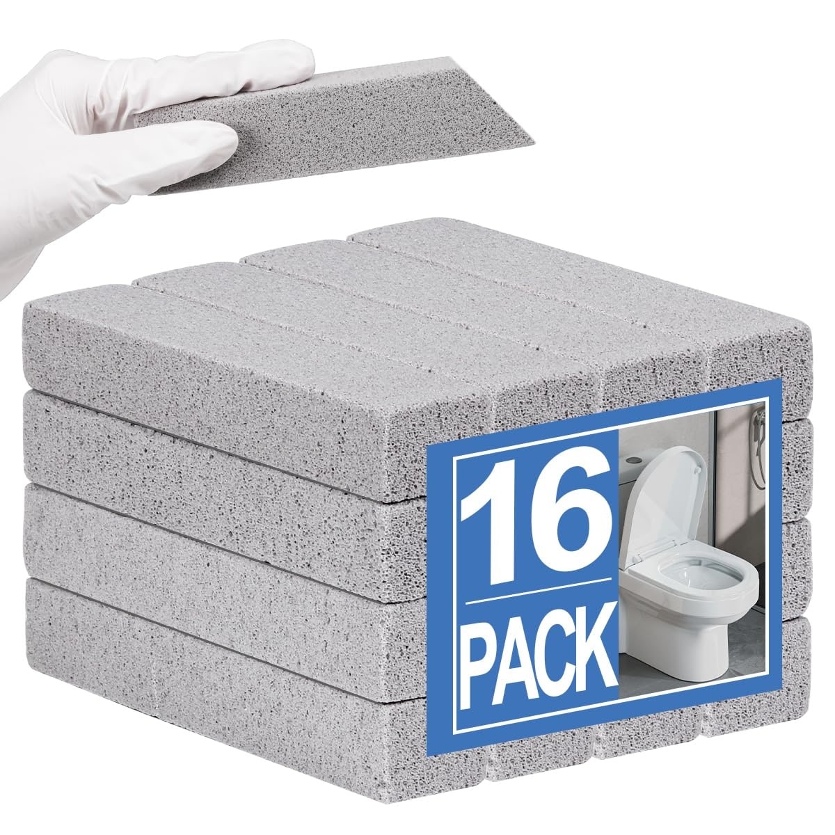 Justincity  16 Pack Pumice Stone Toilet Bowl Cleaning Stick for Hard Water Rings Calcium Buildup Rust Grills Pools Sinks Tubs with Gloves