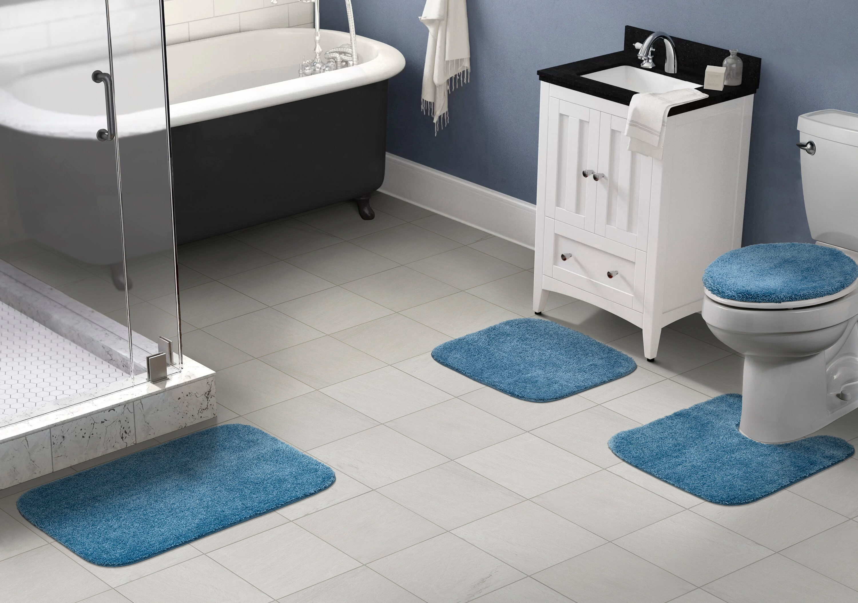 Garland Rug BA010W4P15J4 Traditional 23-in x 36-in Basin Blue Nylon Bath mat set