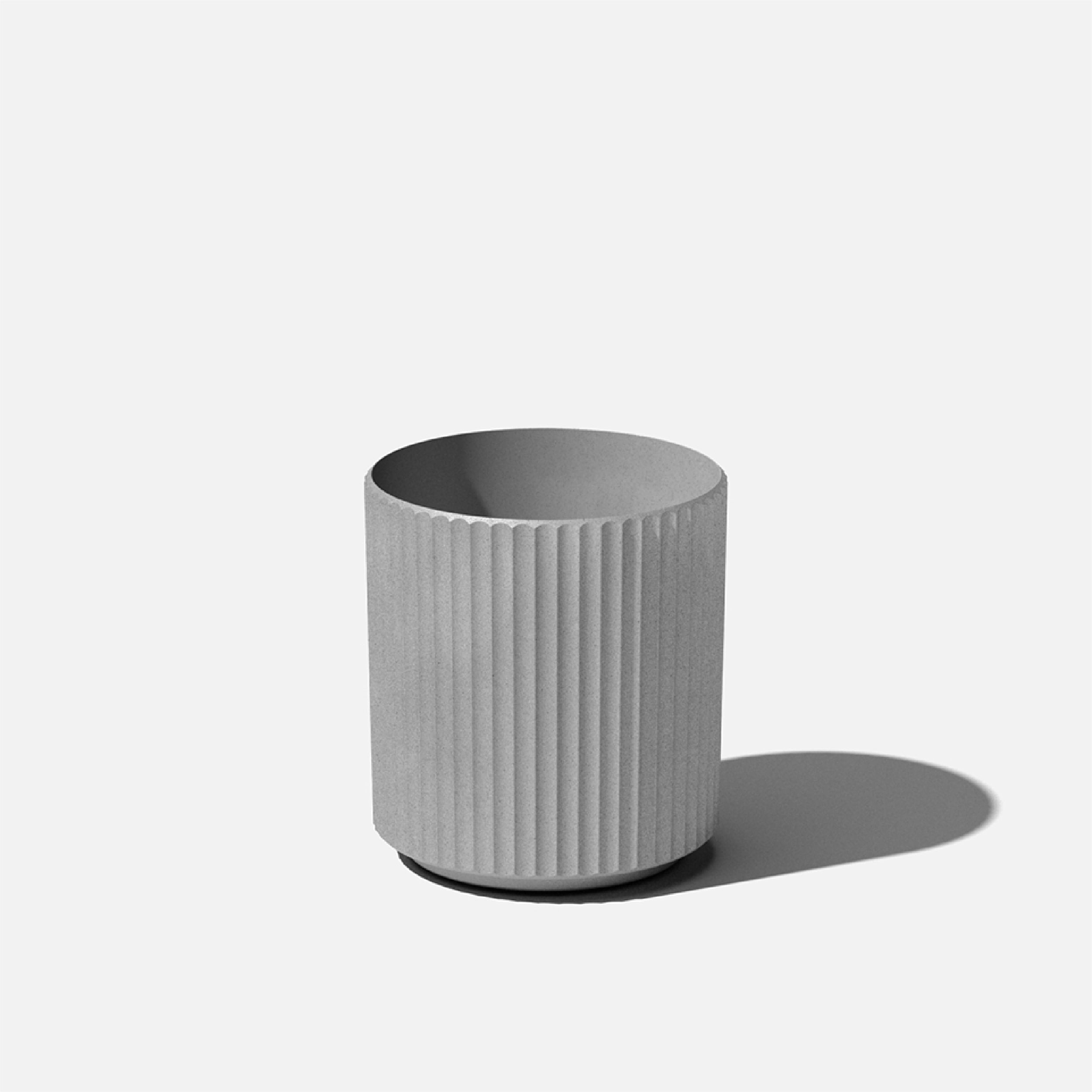 Gray Fluted Plastic-Concrete Round Planter, 11.5" H