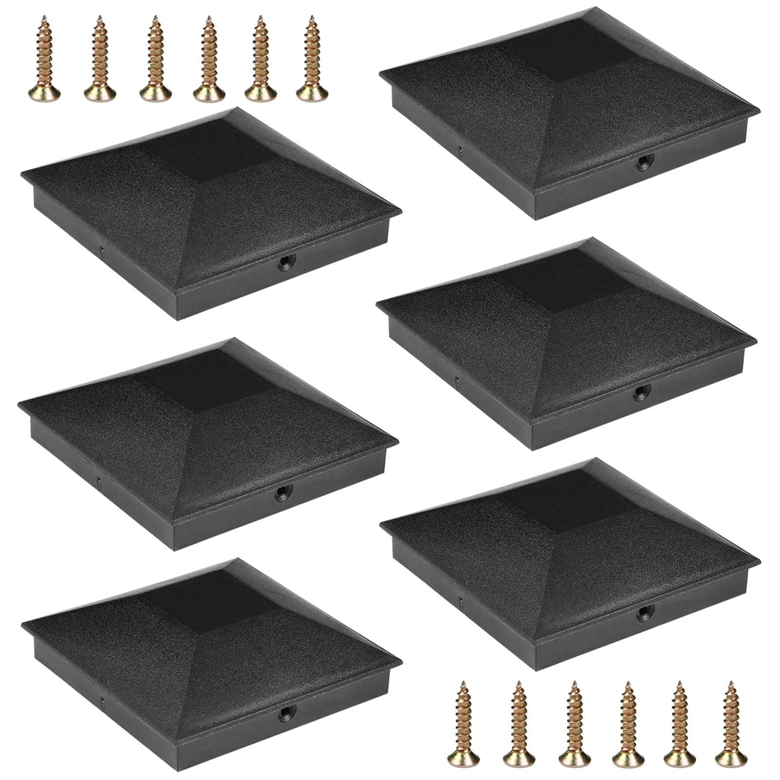 Etokfoks  4x4 Fence Deck Post Caps 6 Pack Matte Black PP Plastic Fits 3 5 in Wood Posts Waterproof Rust Heat Resistant