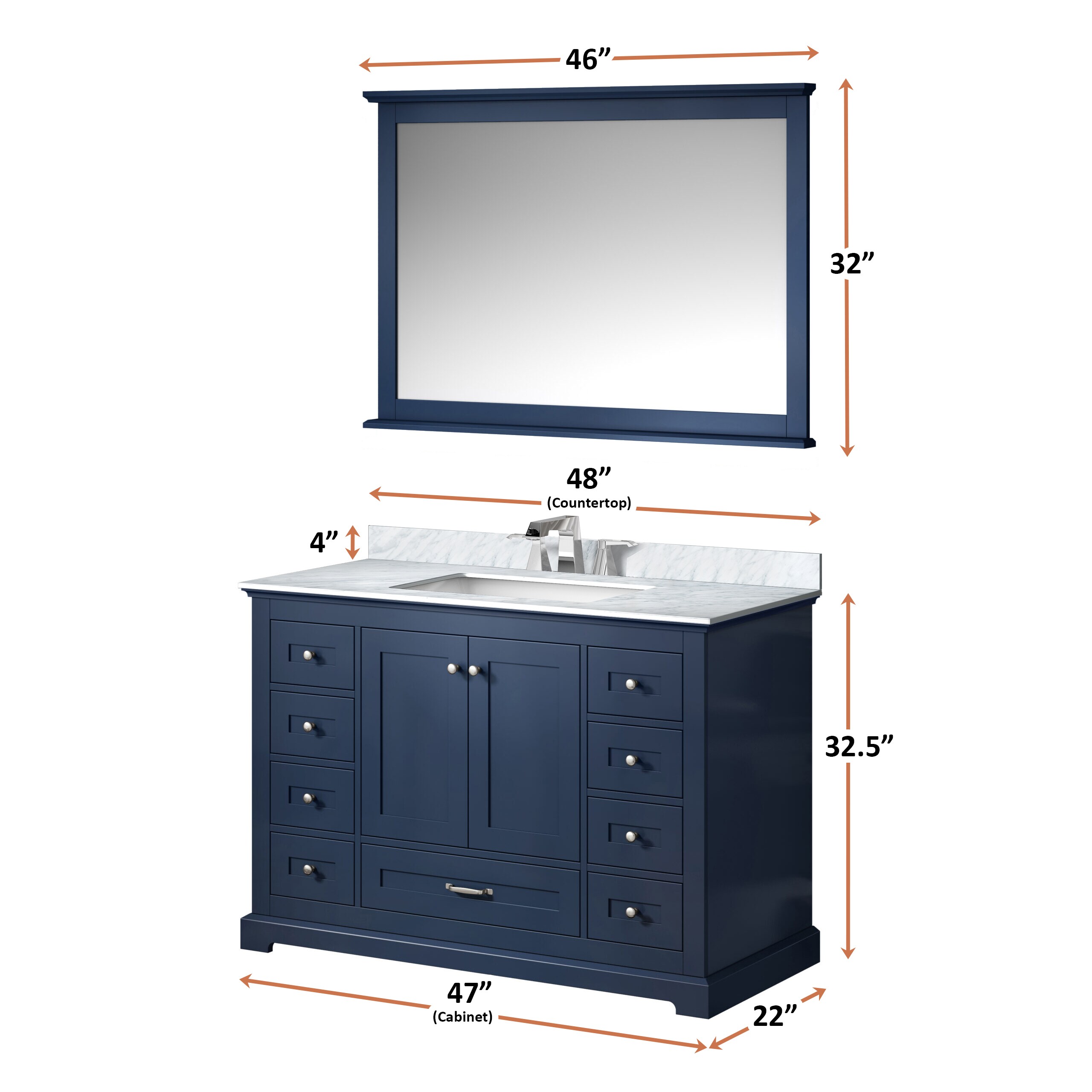 Lexora Dukes 48-in Navy Blue Undermount Single Sink Bathroom Vanity ...