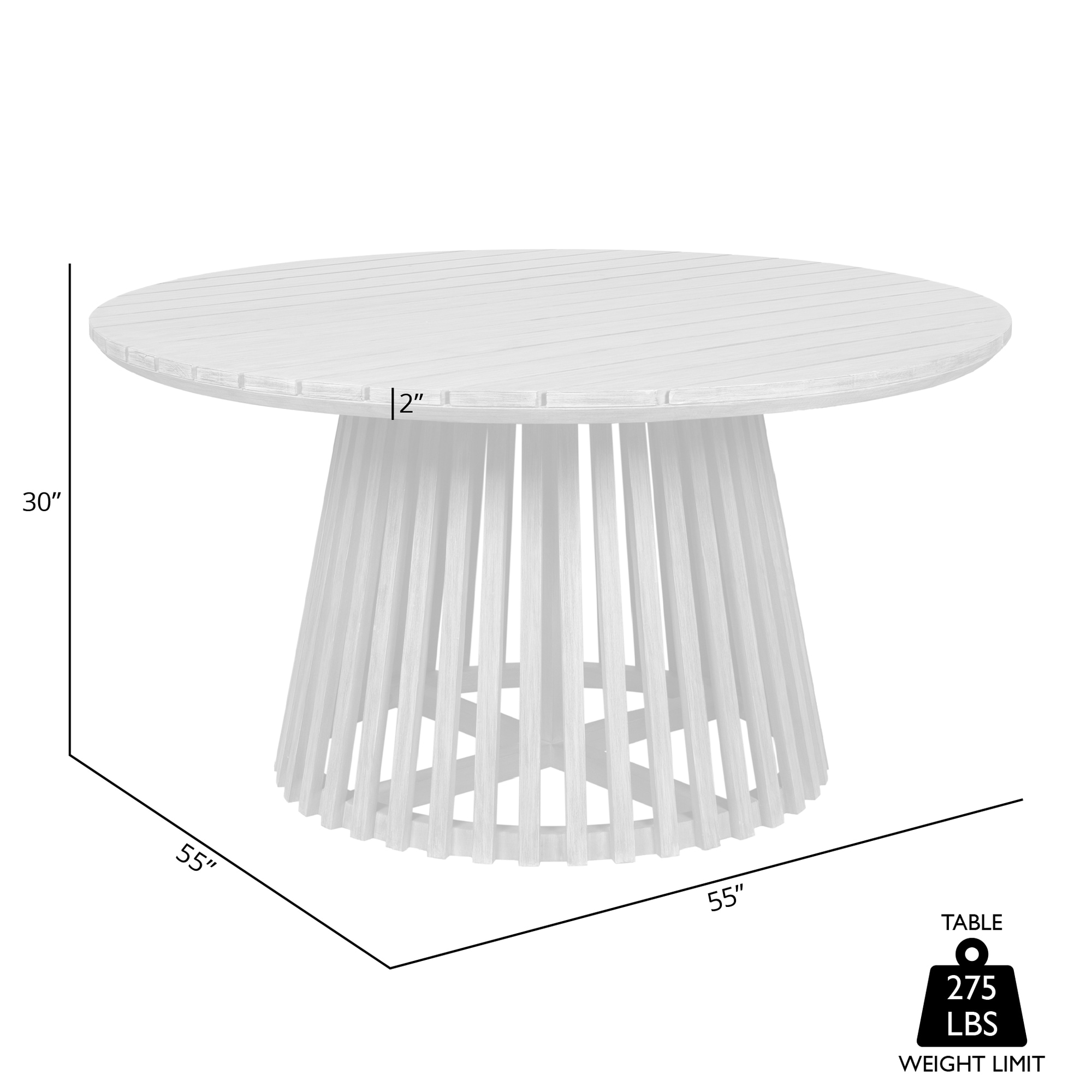 Escondido 55" Round Light Eucalyptus Outdoor Dining Table