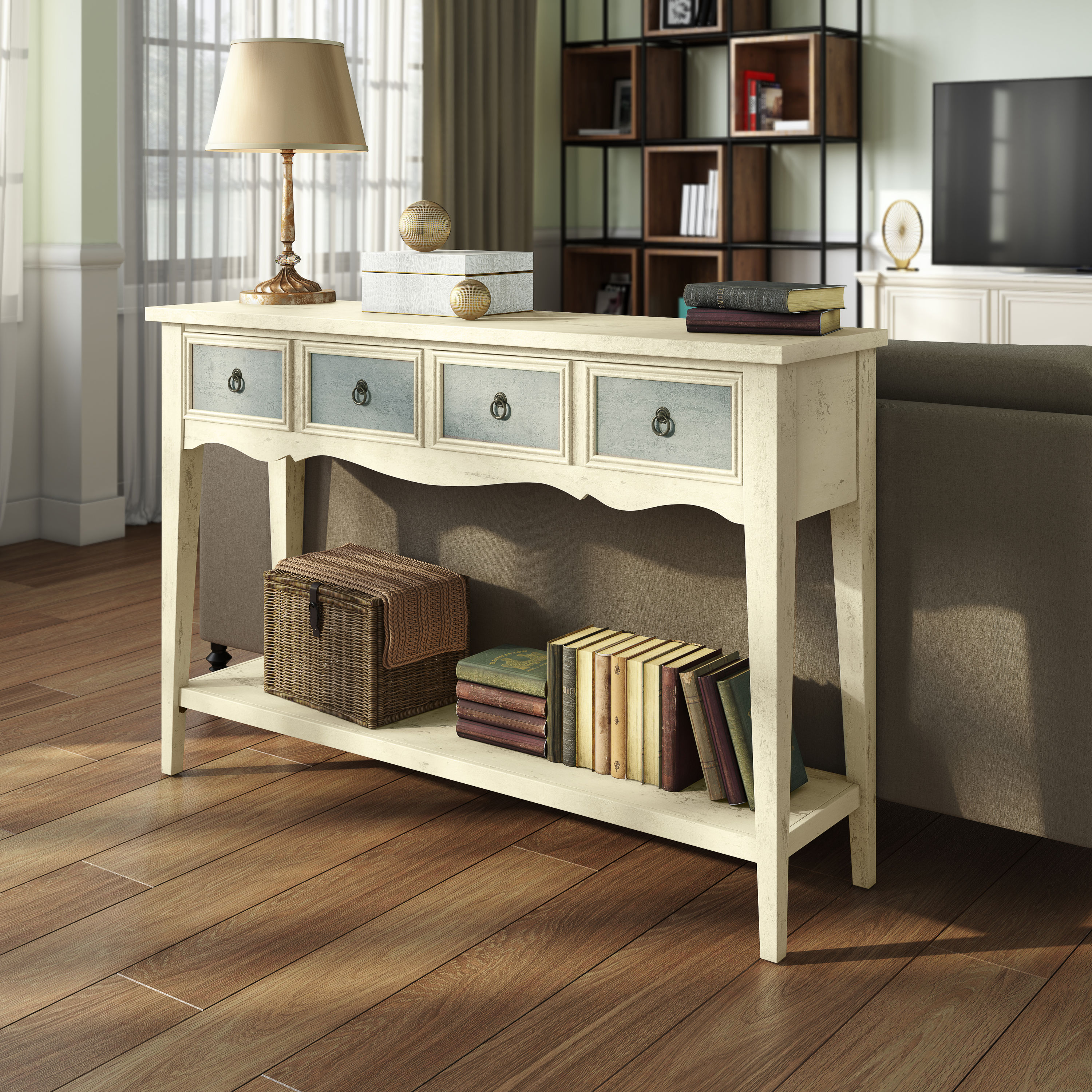 HomeFare DS-641102 Industrial Antique White Console Table