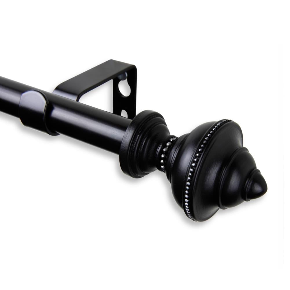 Hart & Harlow L5708-282 5/8-in Lina 28-in to 48-in Black Steel Single curtain rod with Finials