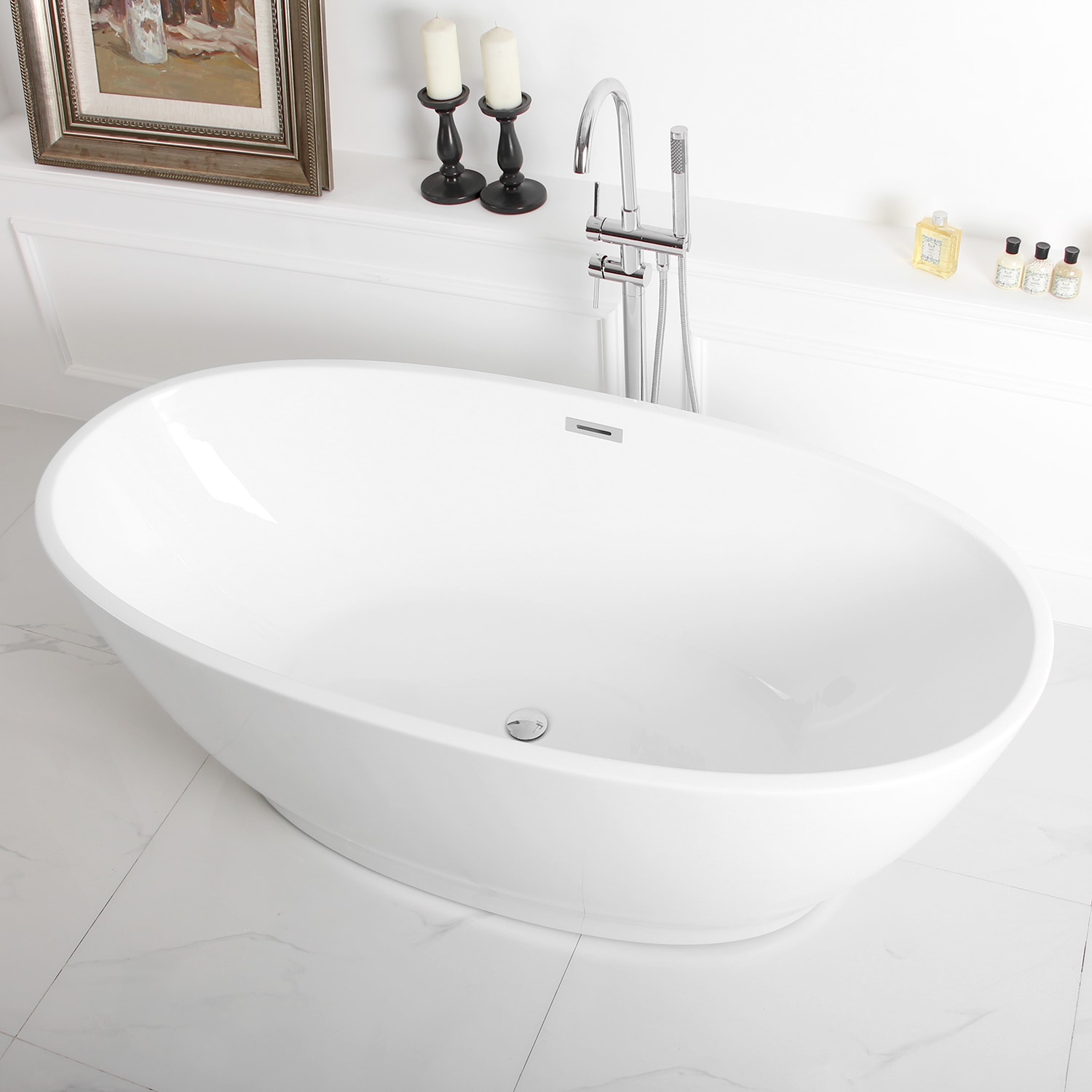 Koh Samui 65" Glossy White Acrylic Freestanding Bathtub