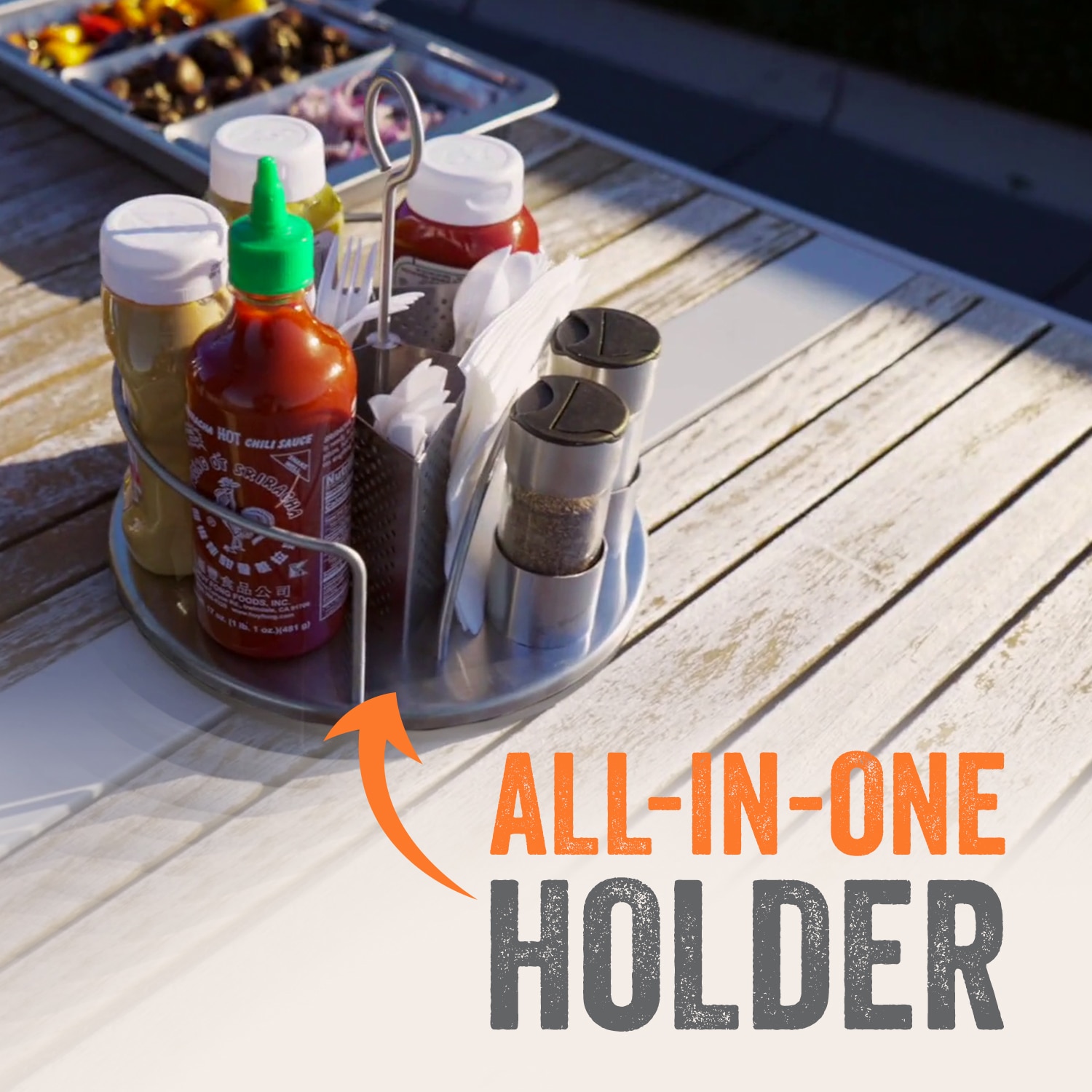Stainless Steel Rotating Condiment Caddy with Utensil Holder