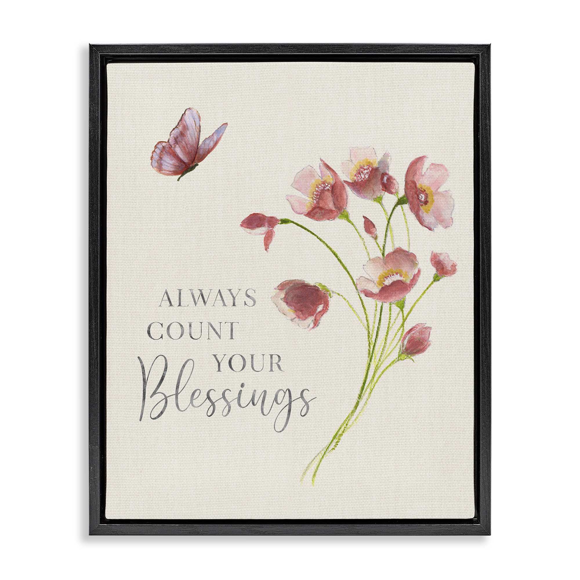 Stupell Industries BS-222-FFB-24X30 Count Your Blessings Florals Black Framed Floater Canvas Wall Art By Janet Tava 25 x 31