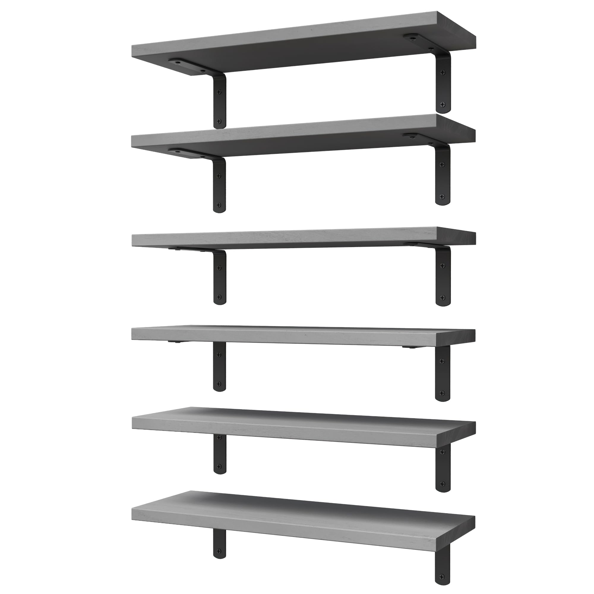 KIWDZFU -  Wood Floating Shelves Set of 6 Grey Wall Mounted Storage Shelves for Bedroom Bathroom ...