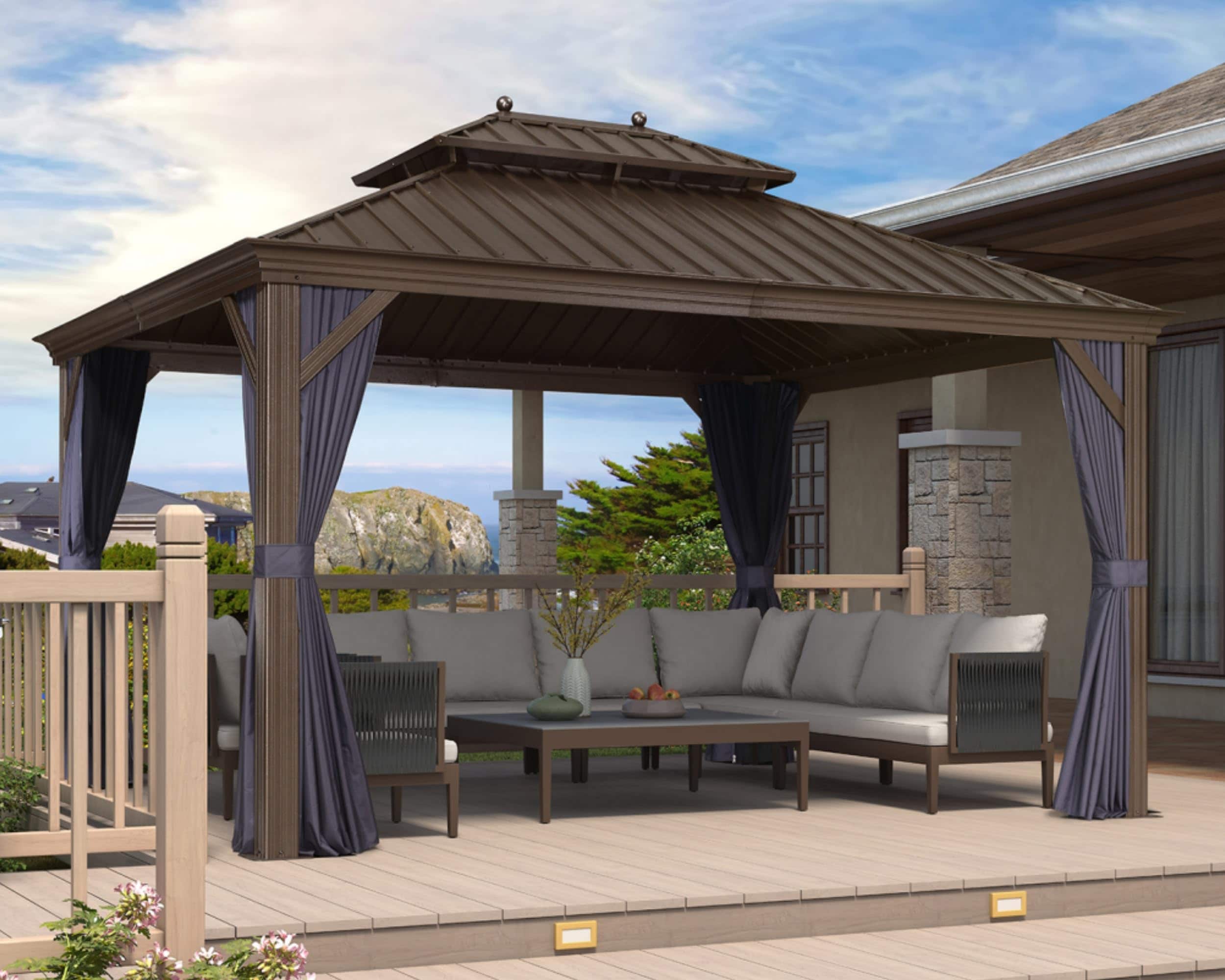 PURPLE LEAF LSMHS1113DNB-H 13-ft x 11-ft Hardtop Gazebo Navy Blue Gazebo with Hardtop Roof (Screen Included)