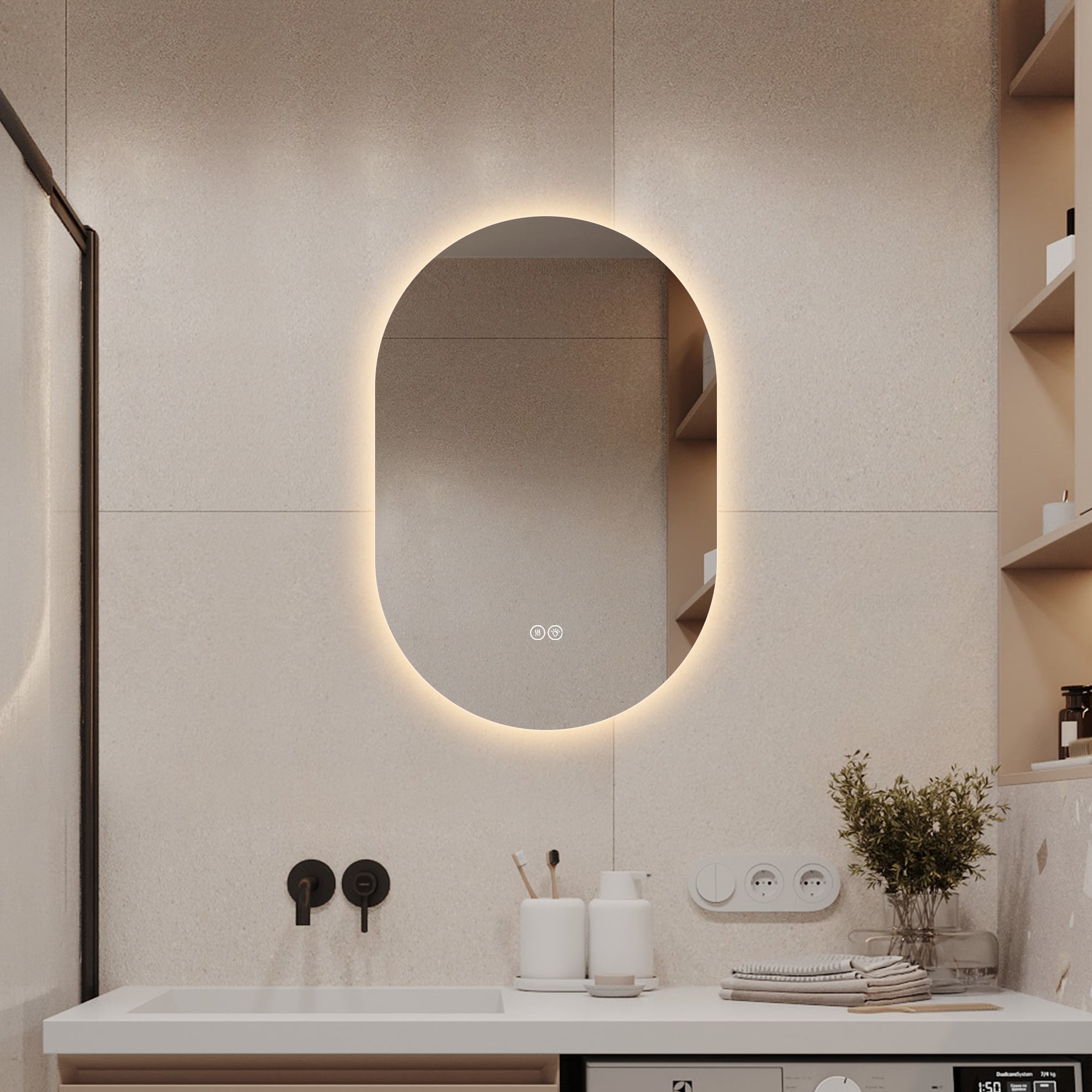 Clihome 24-in x 36-in Polished Frameless Oval Dimmable LED Lighted Fog Free Bathroom Vanity Mirror ( Antique Silver )