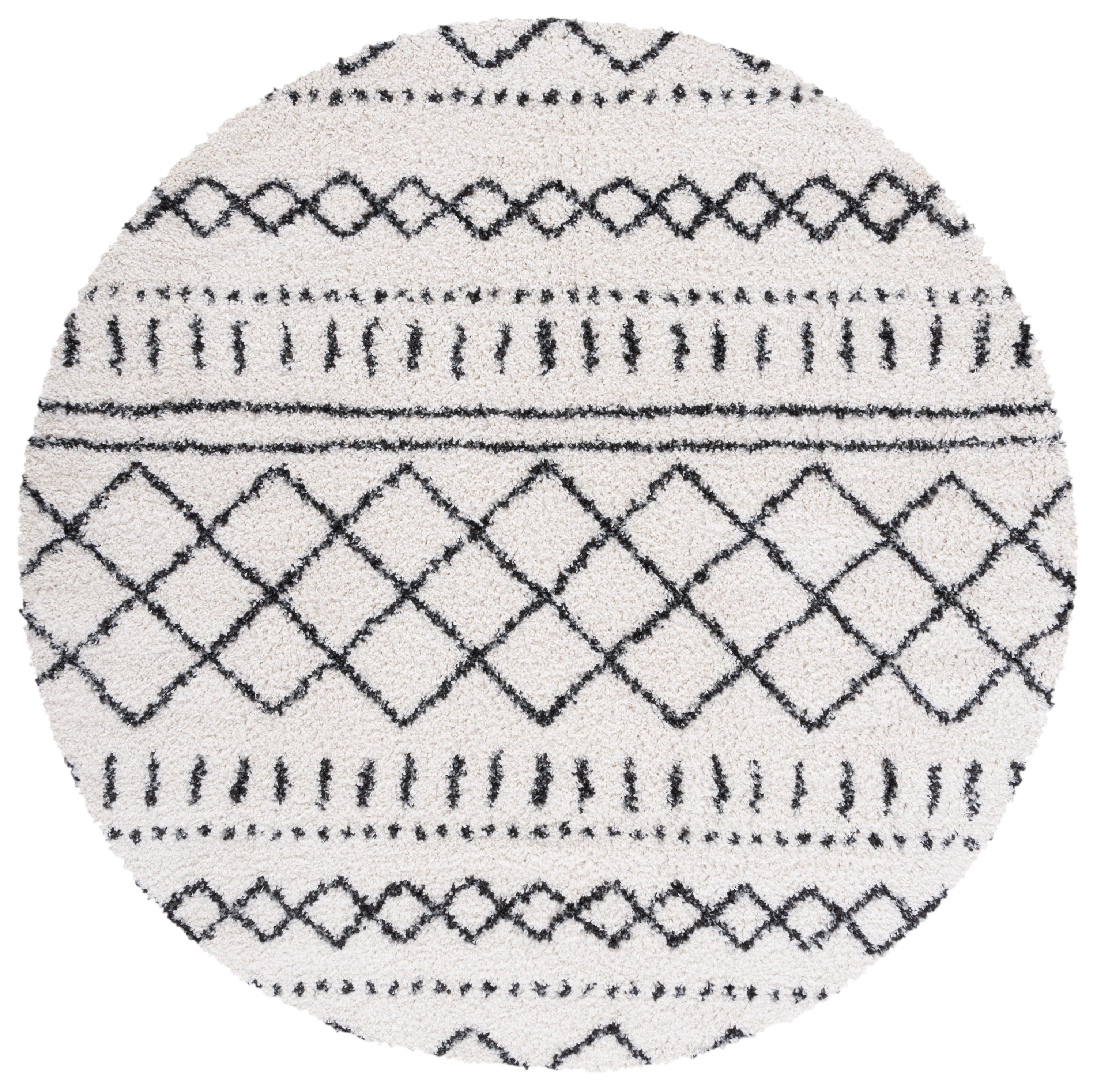 Safavieh ASG741Z-7R Arizona Shag 7 x 7 (ft) Loomed Polypropylene Ivory/Black Round Indoor Abstract Moroccan Area rug