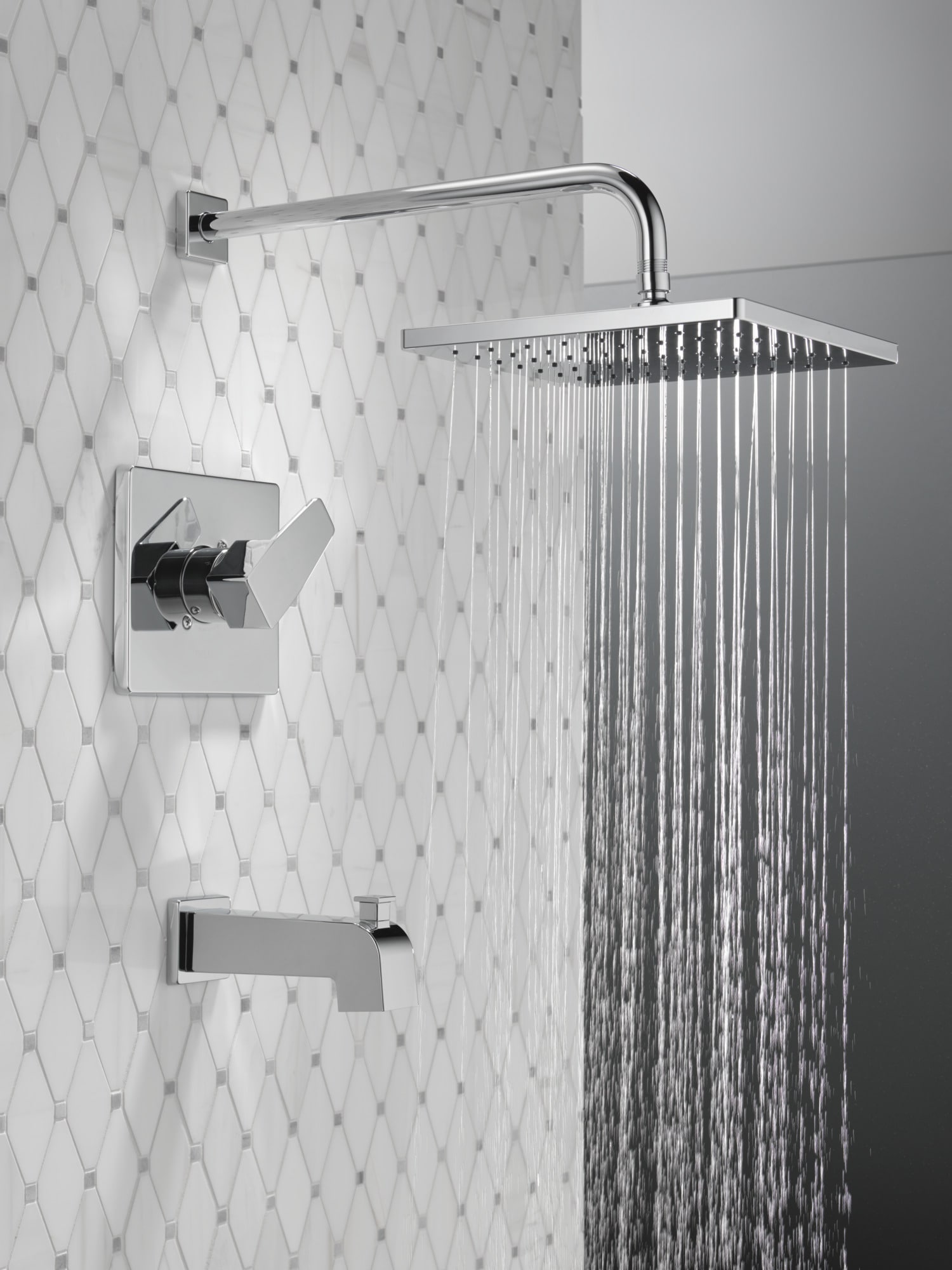 Chrome Square Multi-Head Rain Shower and Tub Faucet Set