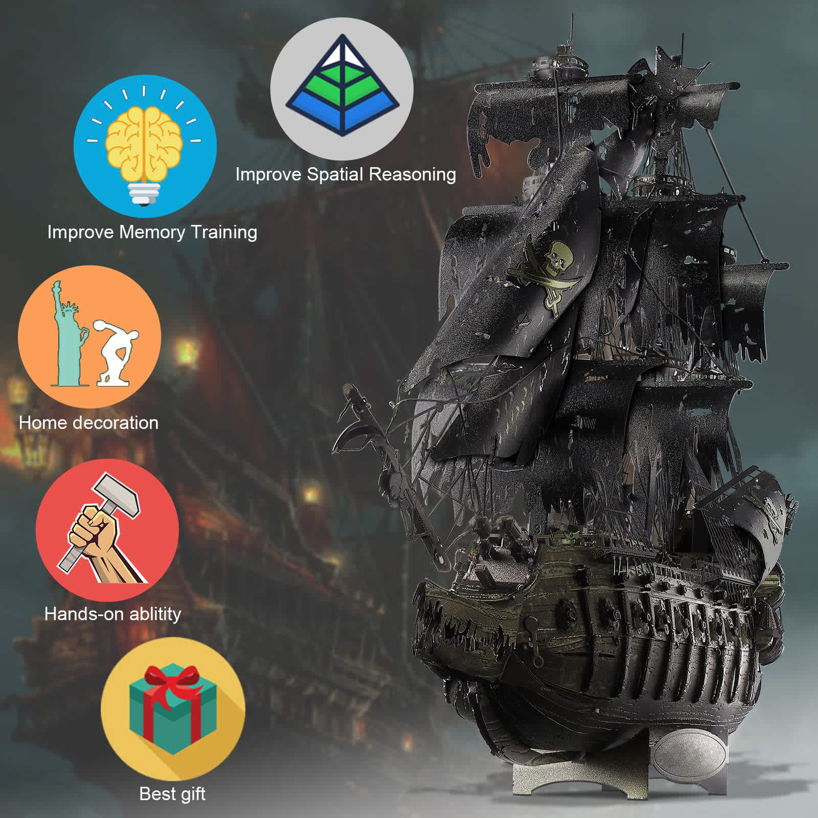 Etokfoks 3D Metal Puzzle Kit Flying Dutchman Pirate Ship Model for