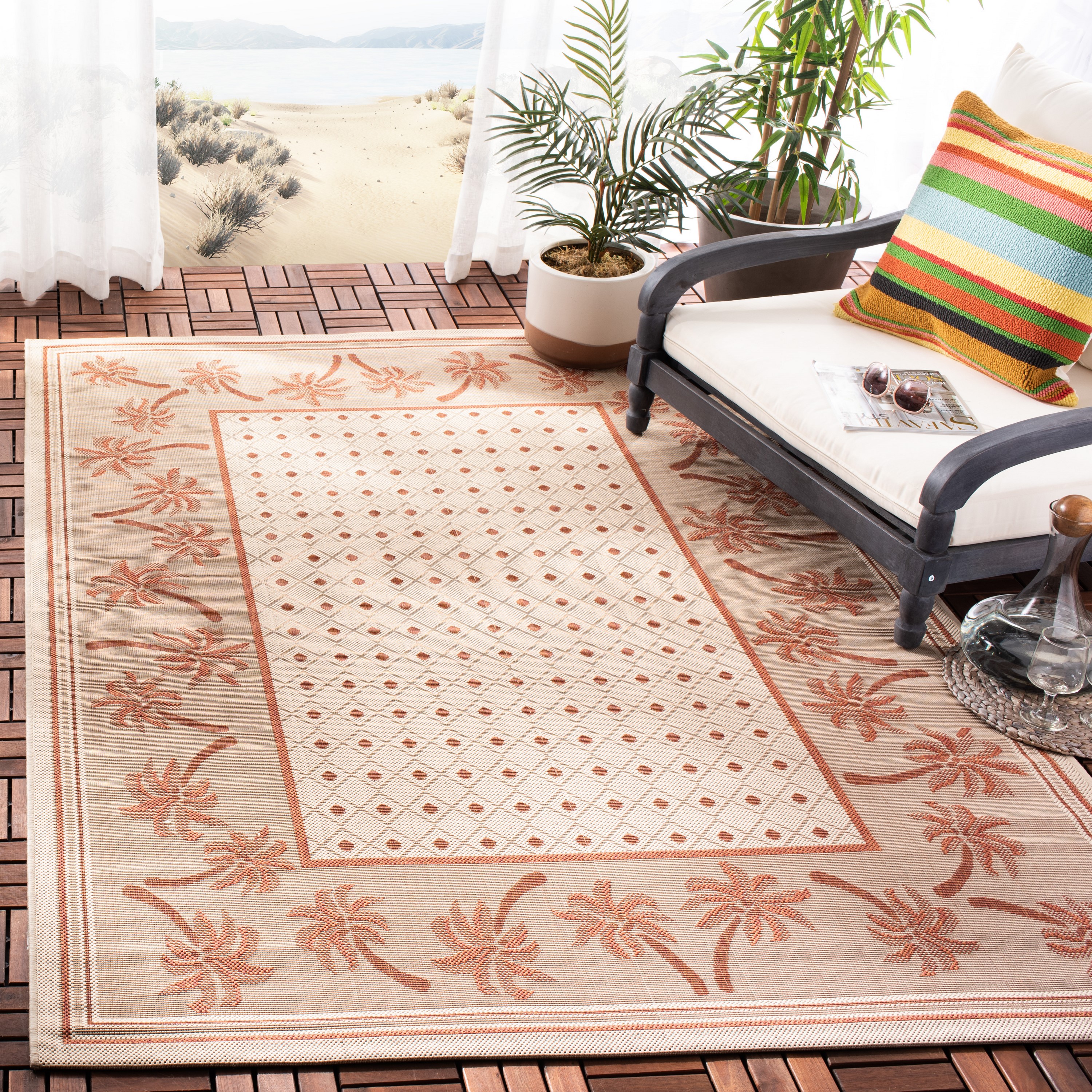 Safavieh CY5148J-3 Courtyard Anbang 3 x 5 (ft) Loomed Polypropylene Ivory/Rust Rectangular Indoor/Outdoor Floral/Botanical Throw rug