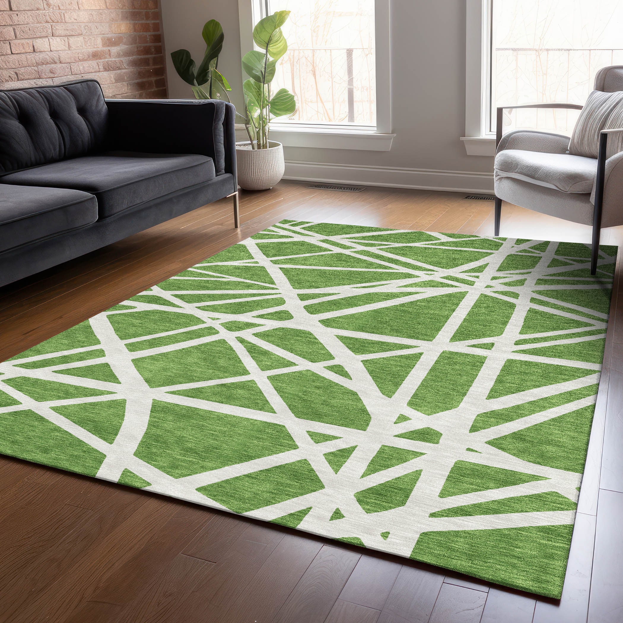 Addison Rugs ACN1040GE5X8 Chantille ACN1040GE 5 x 7 (ft) Polyester Green Rectangular Indoor/Outdoor Geometric Machine washable Area rug