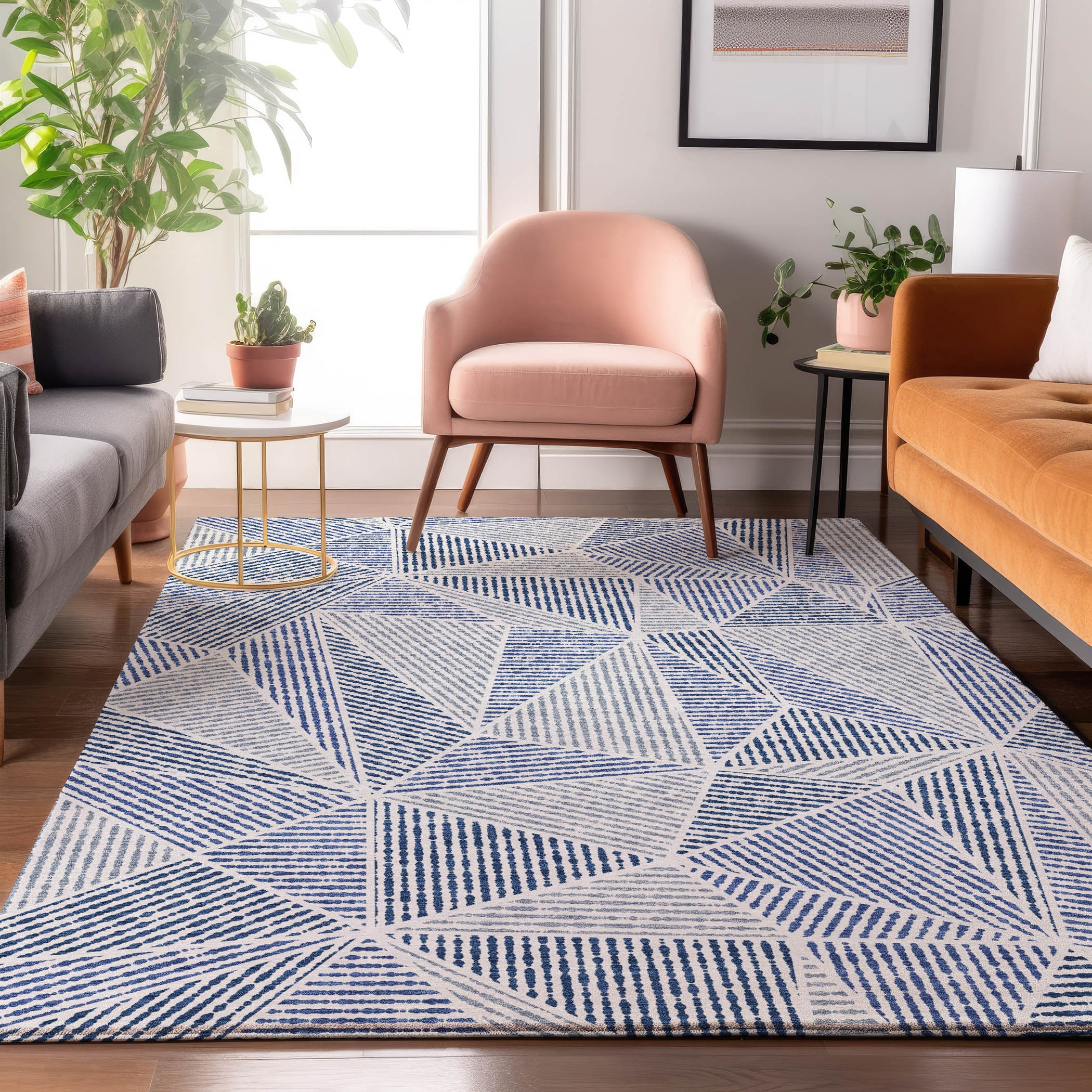 Addison Rugs AMF618NA8X10 Mayfield AMF618NA 8 x 10 (ft) Loomed Polyester Navy Rectangular Indoor Geometric Machine washable Area rug