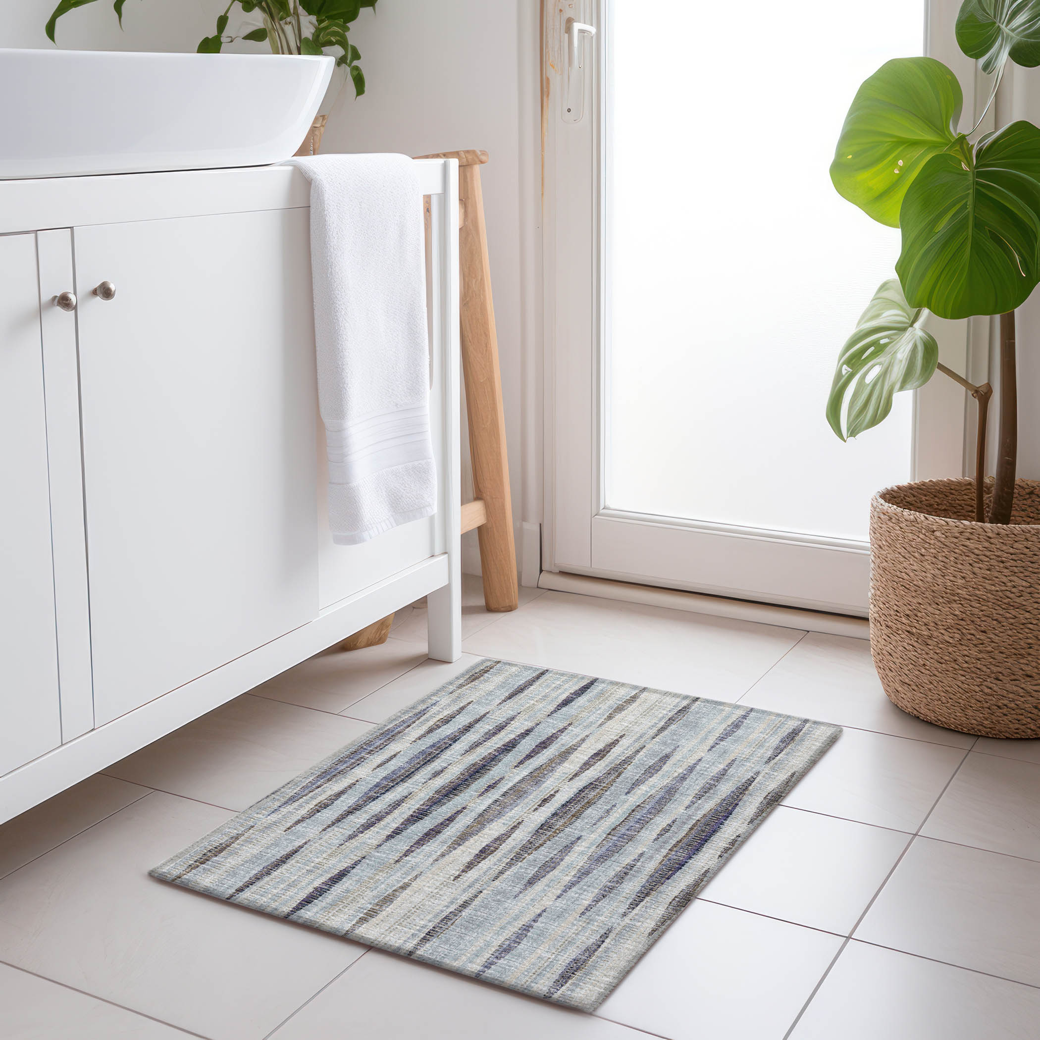 Addison Rugs AMF31OC20X30 Mayfield AMF31OC 2 x 3 (ft) Loomed Polyester Ocean Rectangular Indoor Stripe Machine washable Area rug